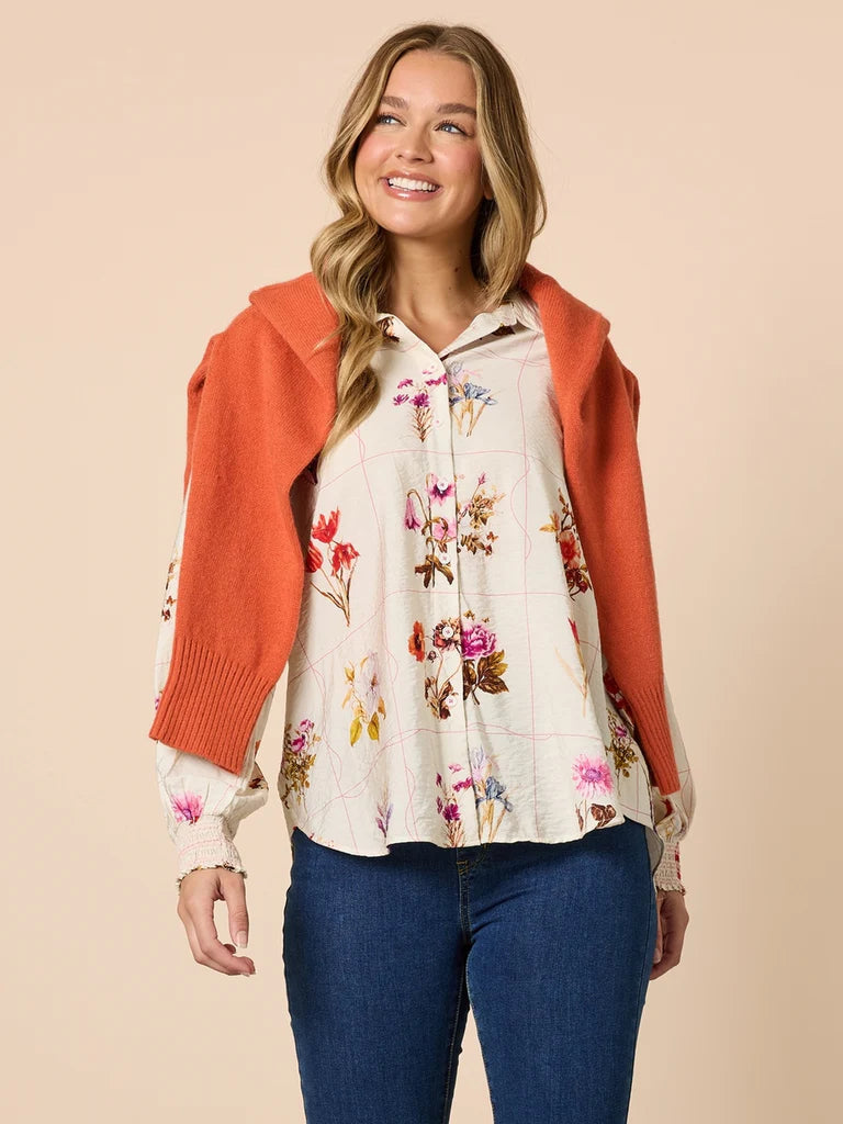 Threadz Central Park Floral Print Shirt - Natural Multi