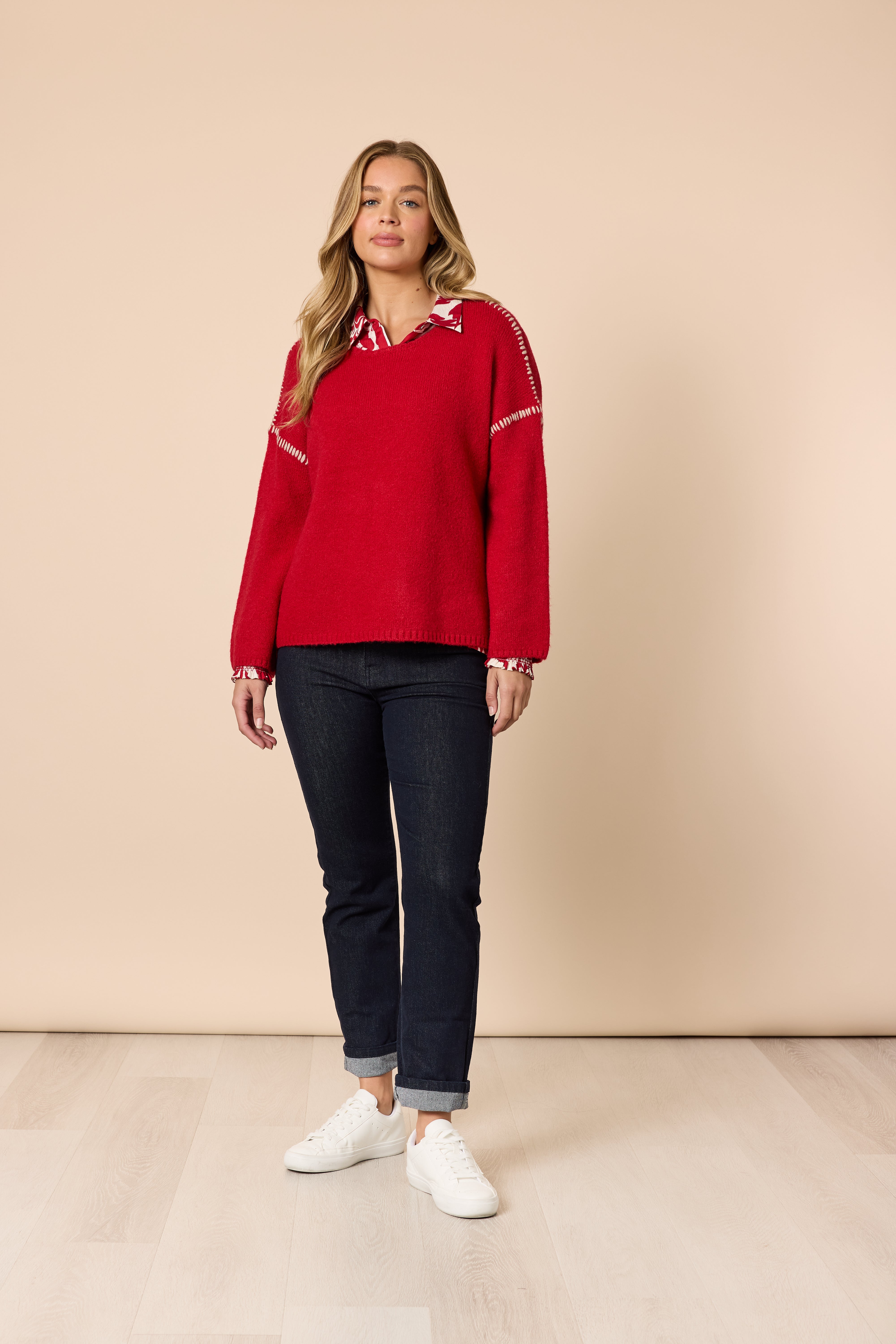 Threadz Rouge Stitch Knit - Red