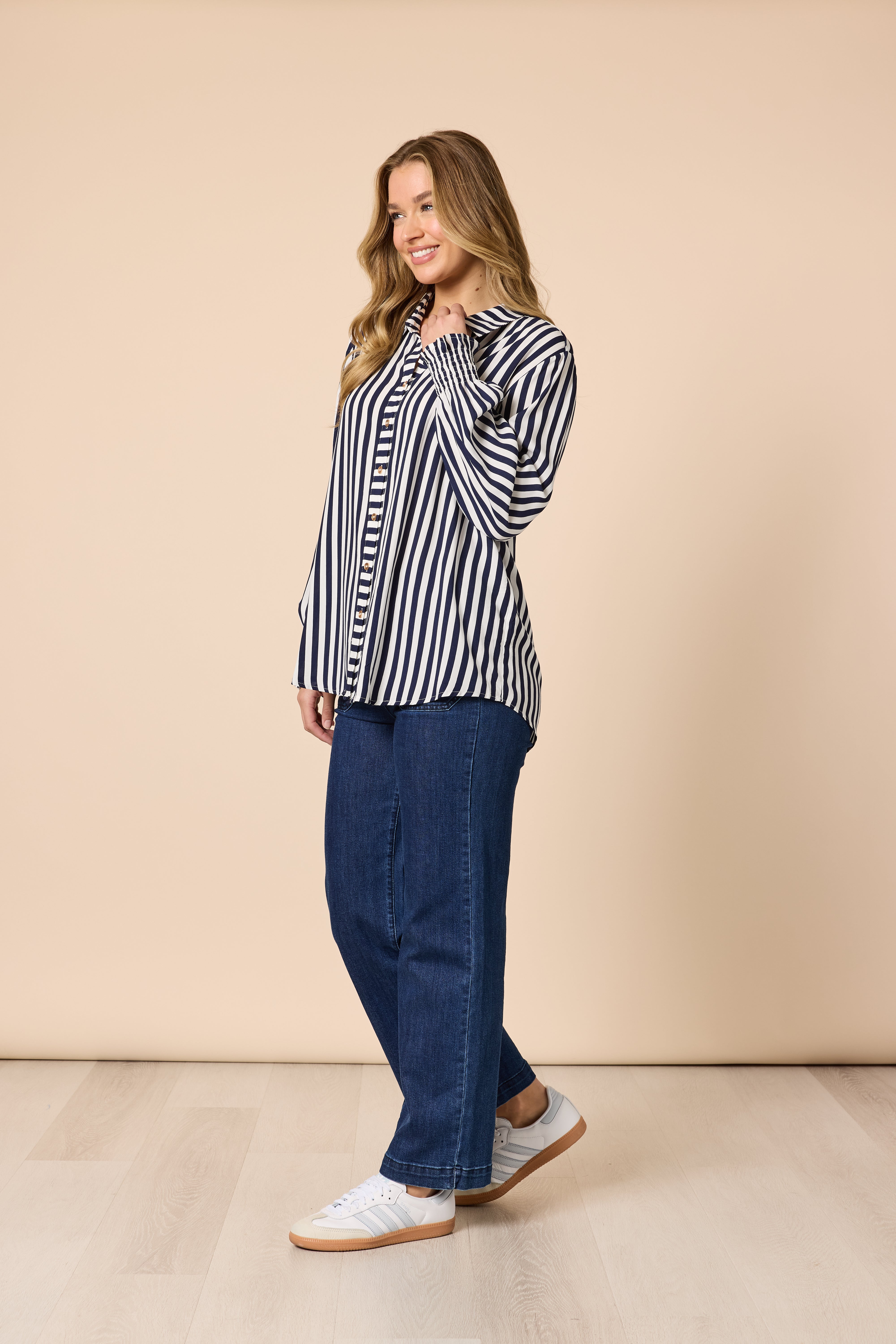 Threadz Amour Stripe Print Shirt - Navy/White