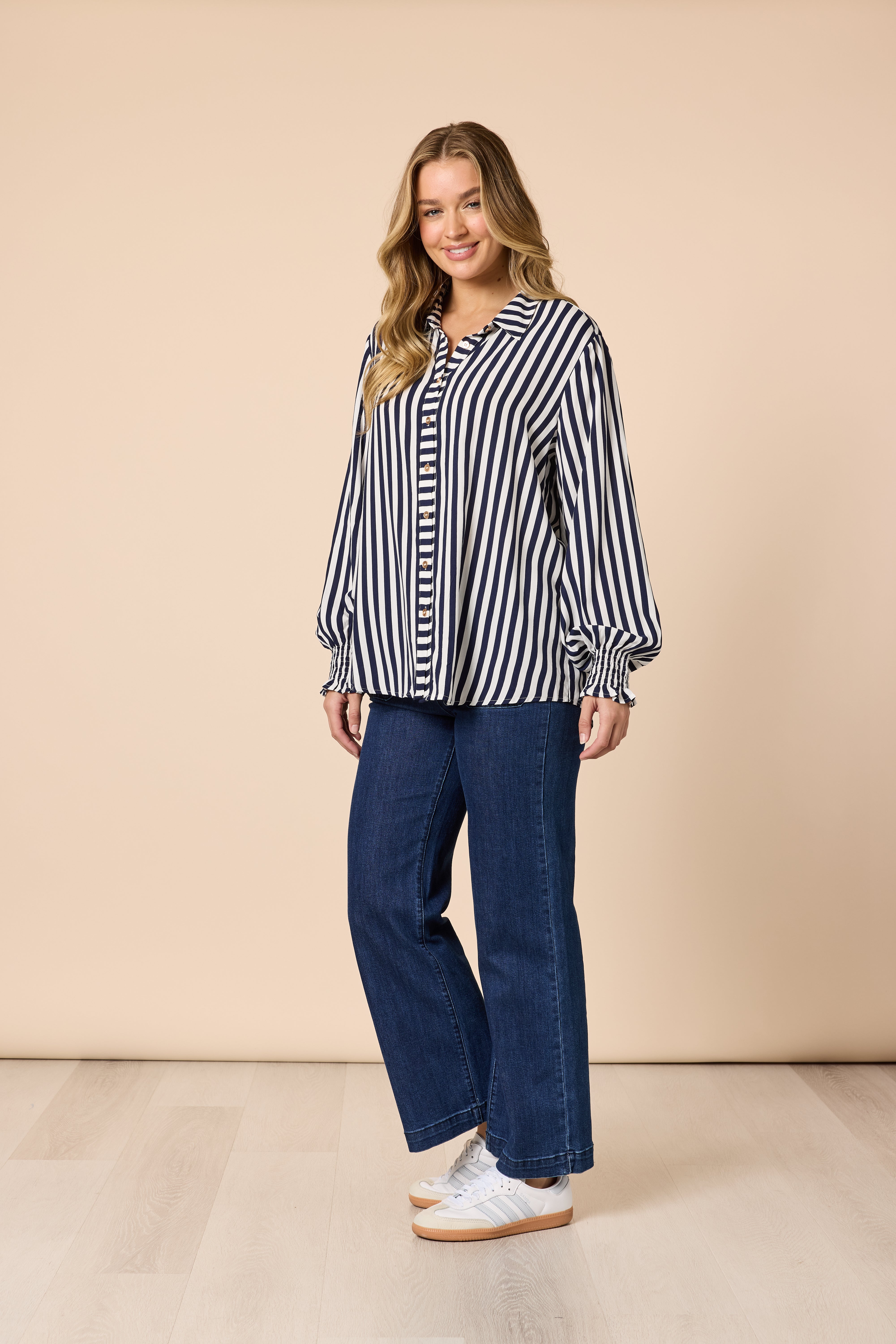 Threadz Amour Stripe Print Shirt - Navy/White