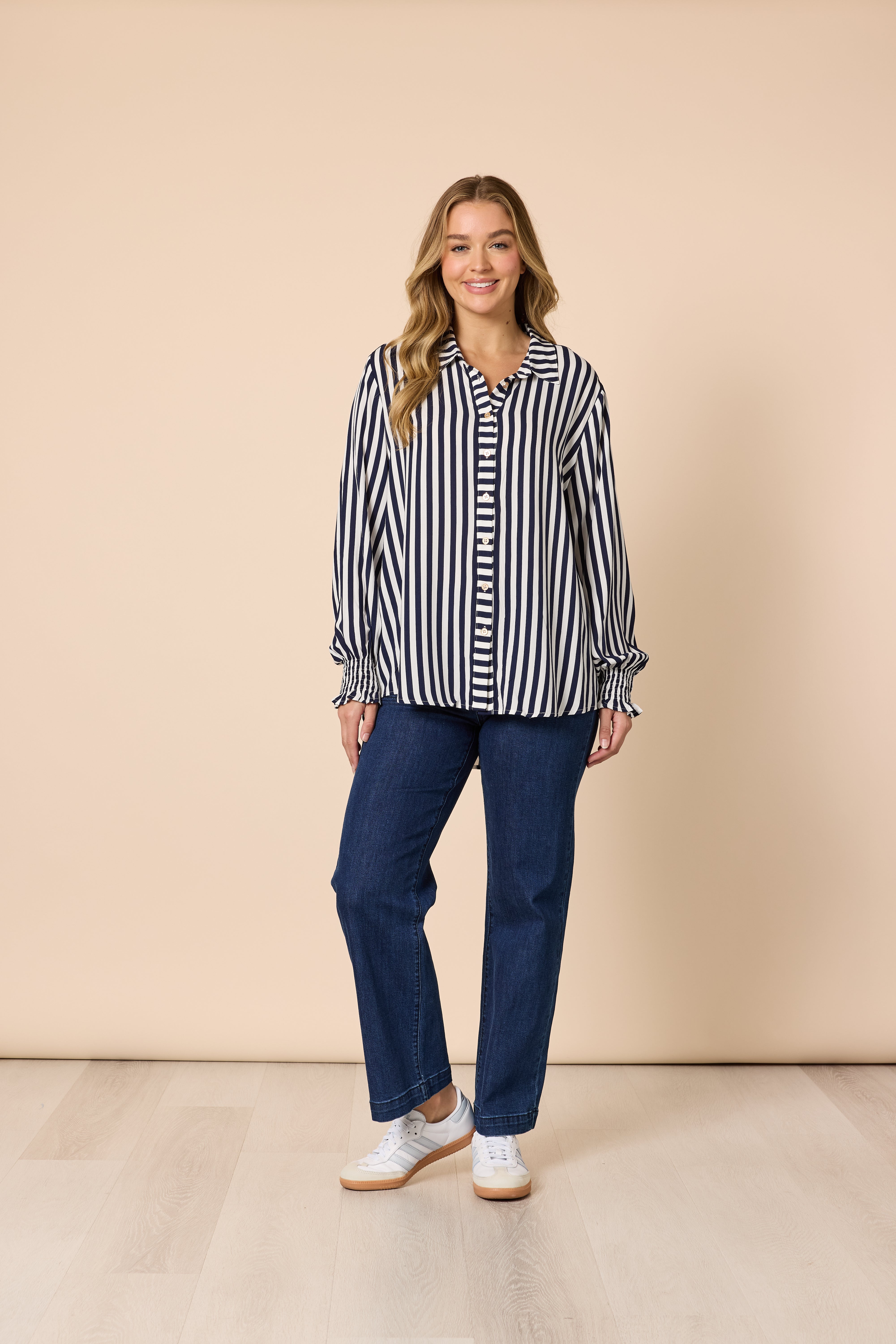 Threadz Amour Stripe Print Shirt - Navy/White