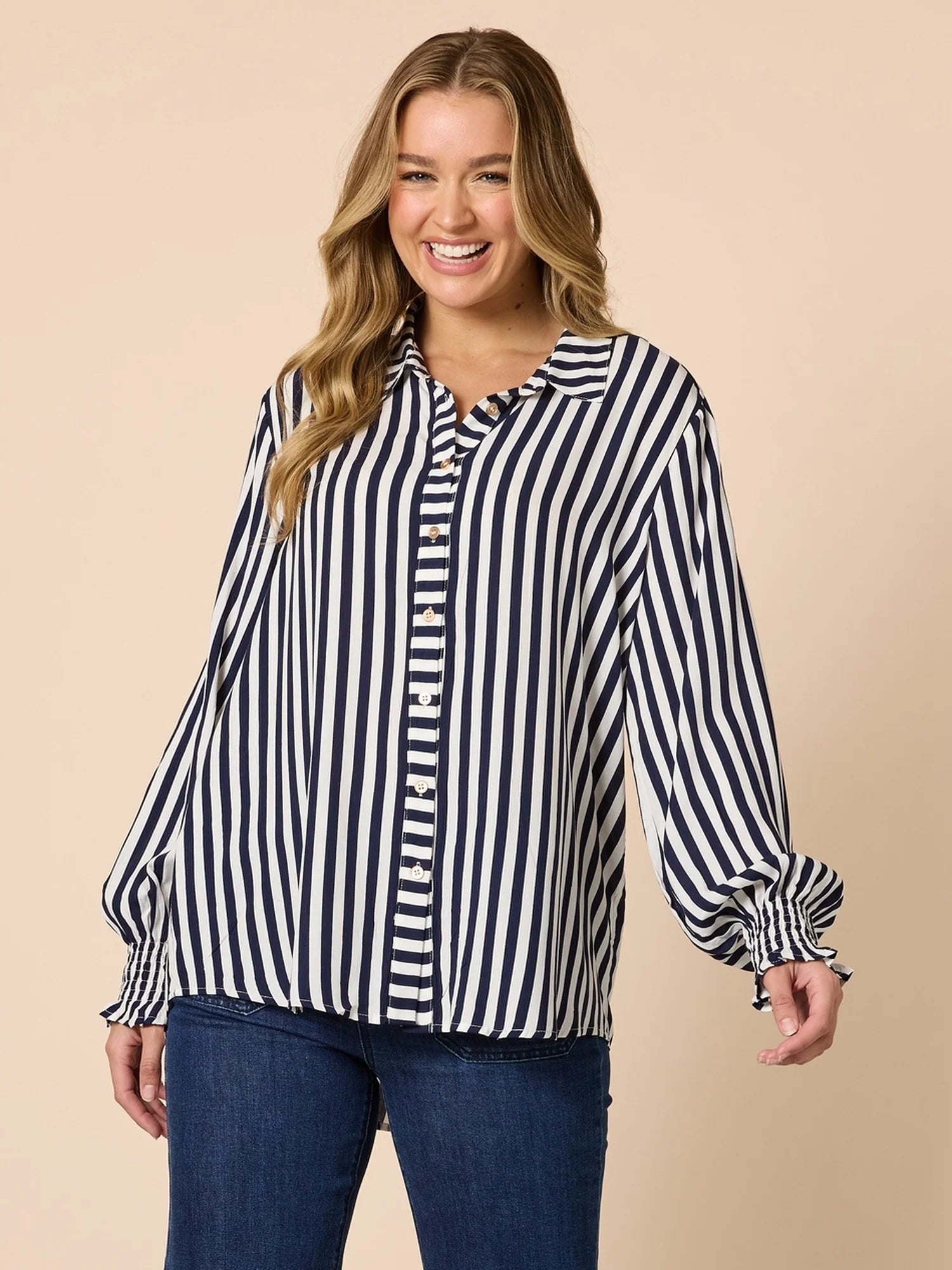 Threadz Amour Stripe Print Shirt - Navy/White