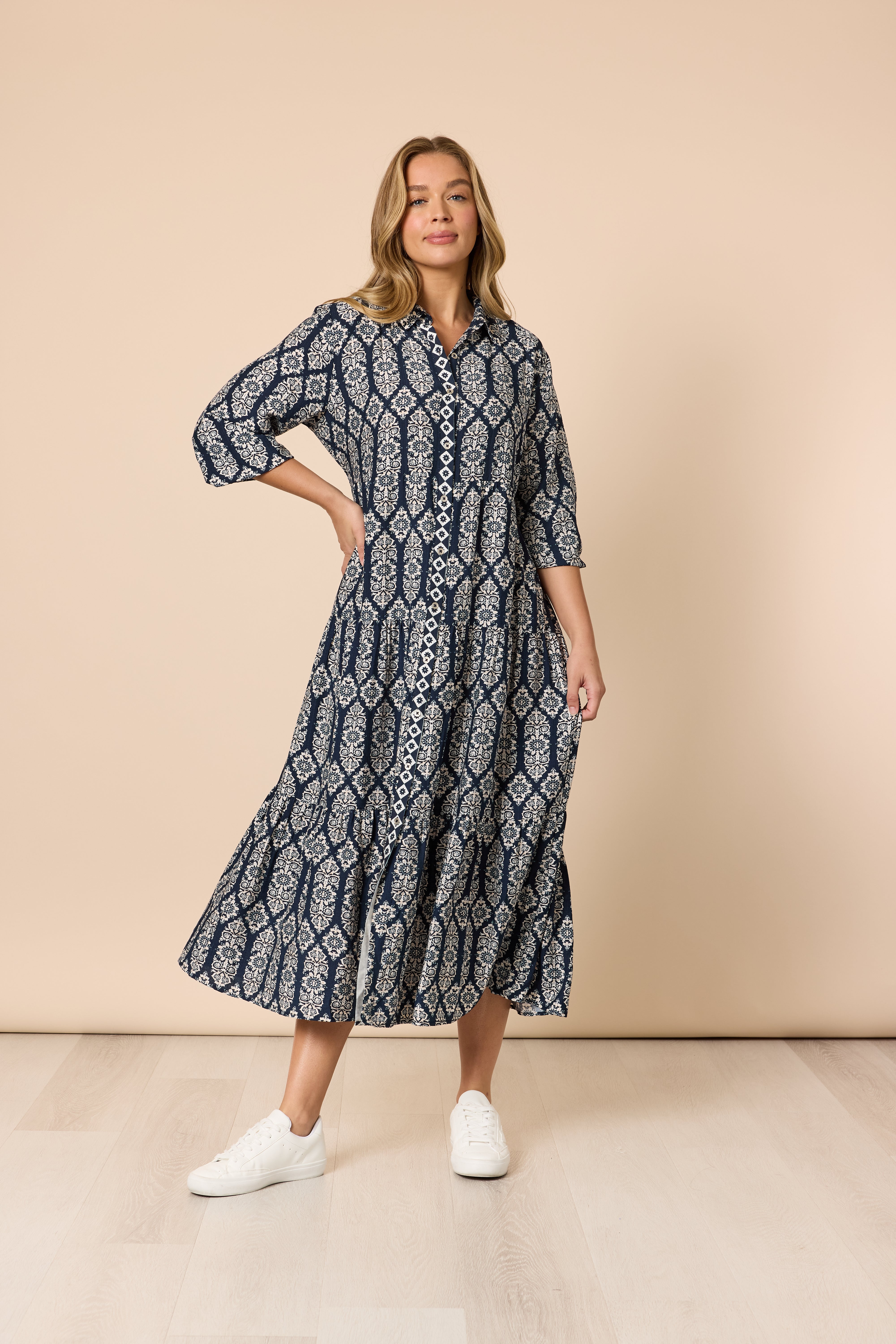 Threadz Lola Print Dress - Navy/White
