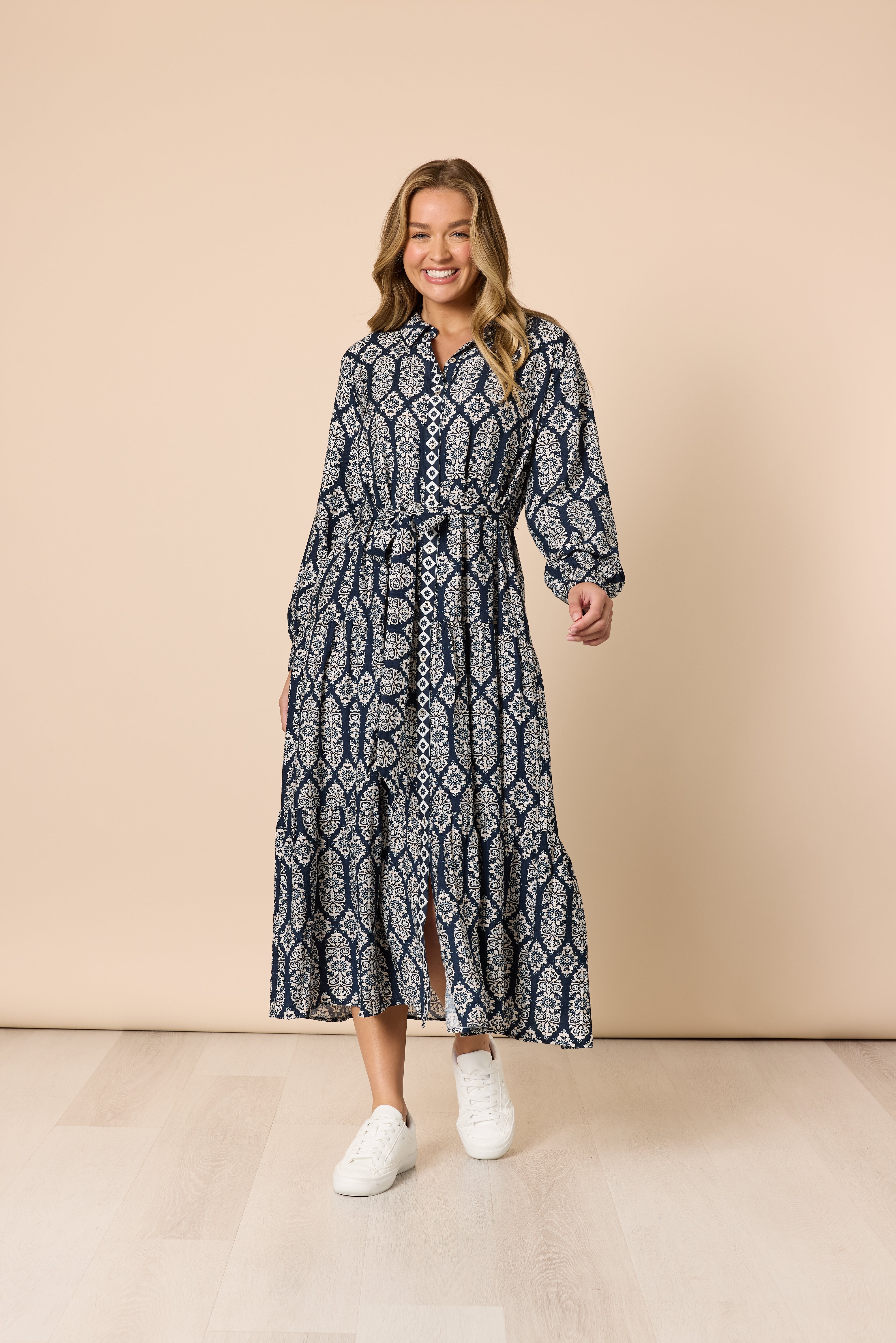Threadz Lola Print Dress - Navy/White