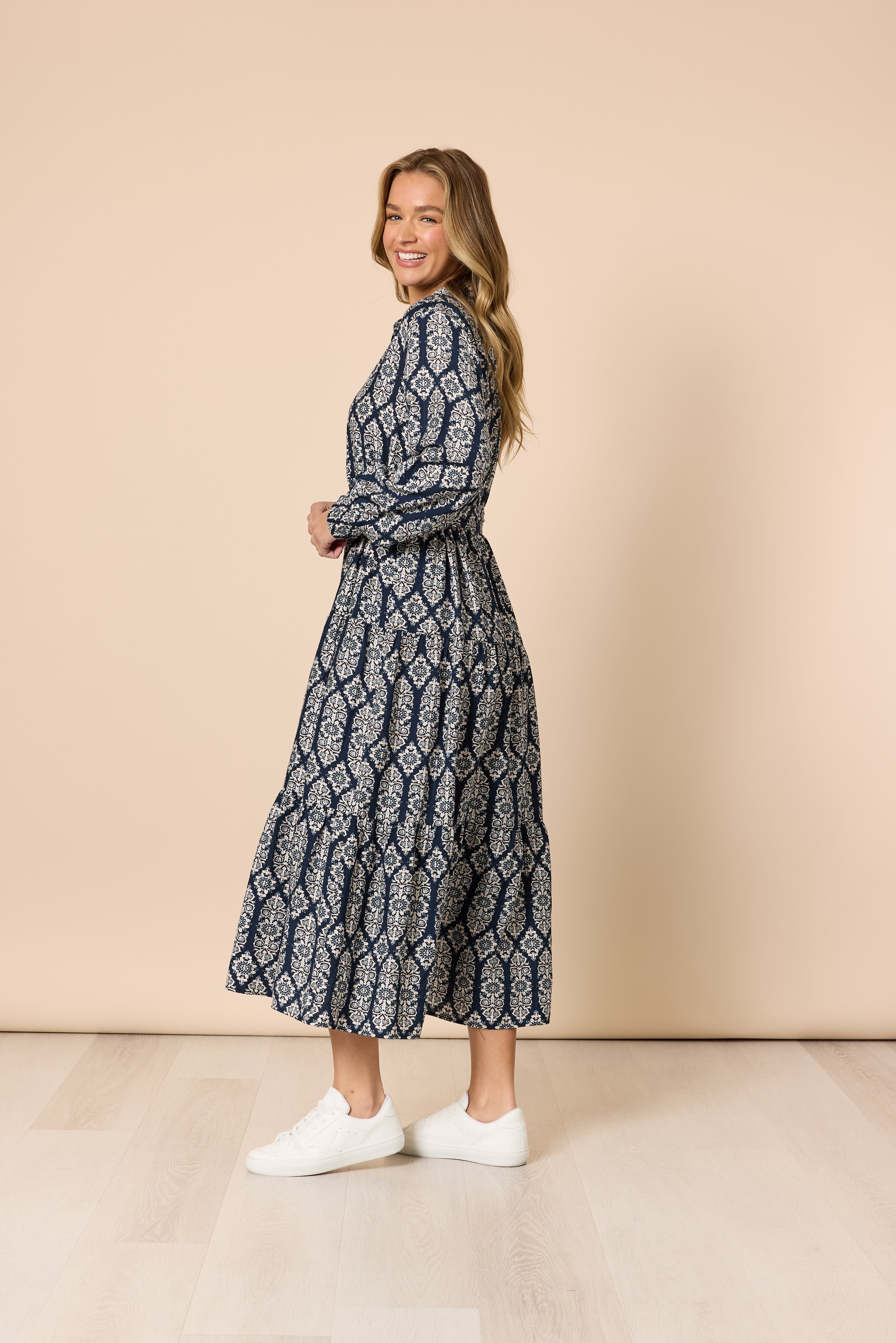 Threadz Lola Print Dress - Navy/White