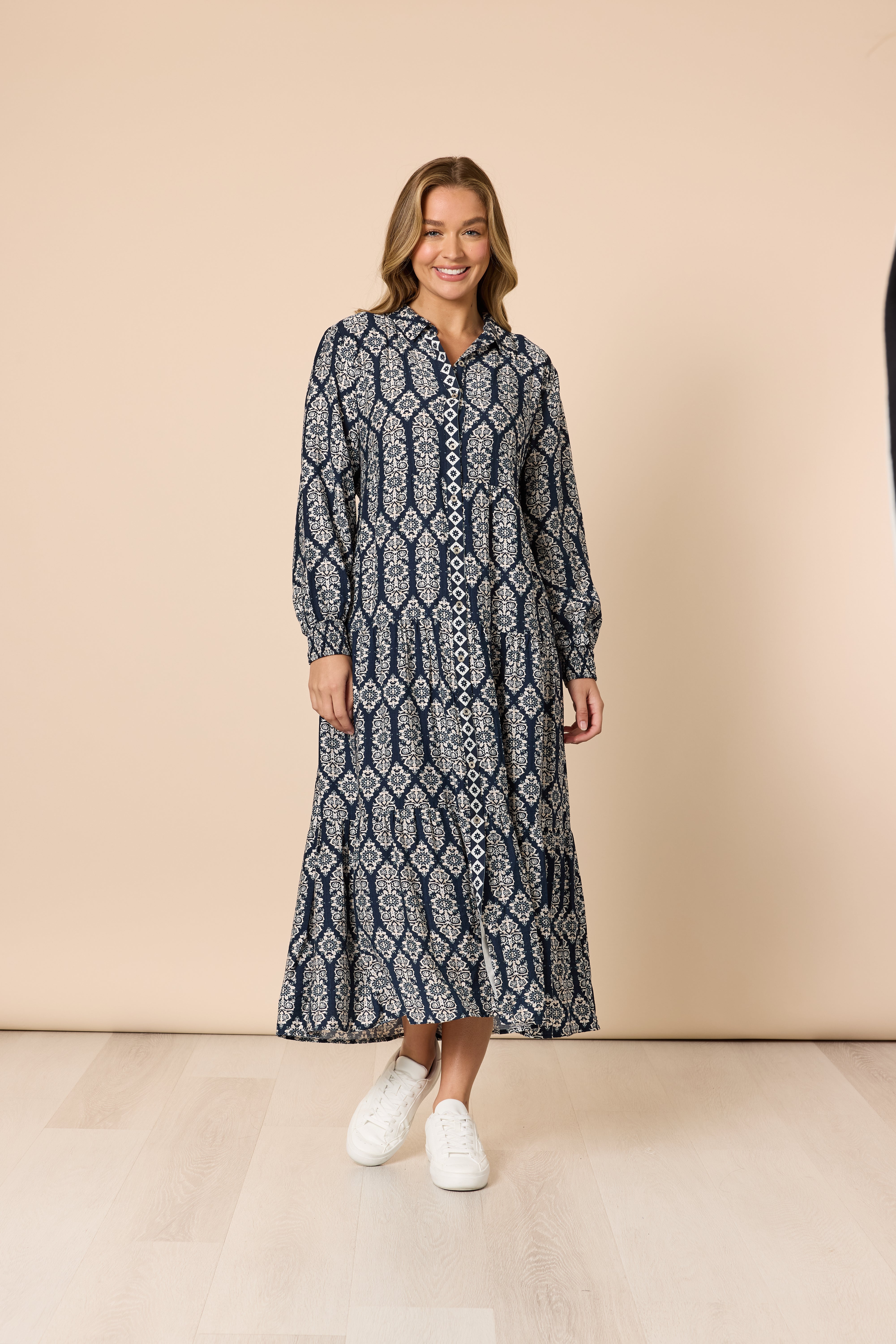 Threadz Lola Print Dress - Navy/White