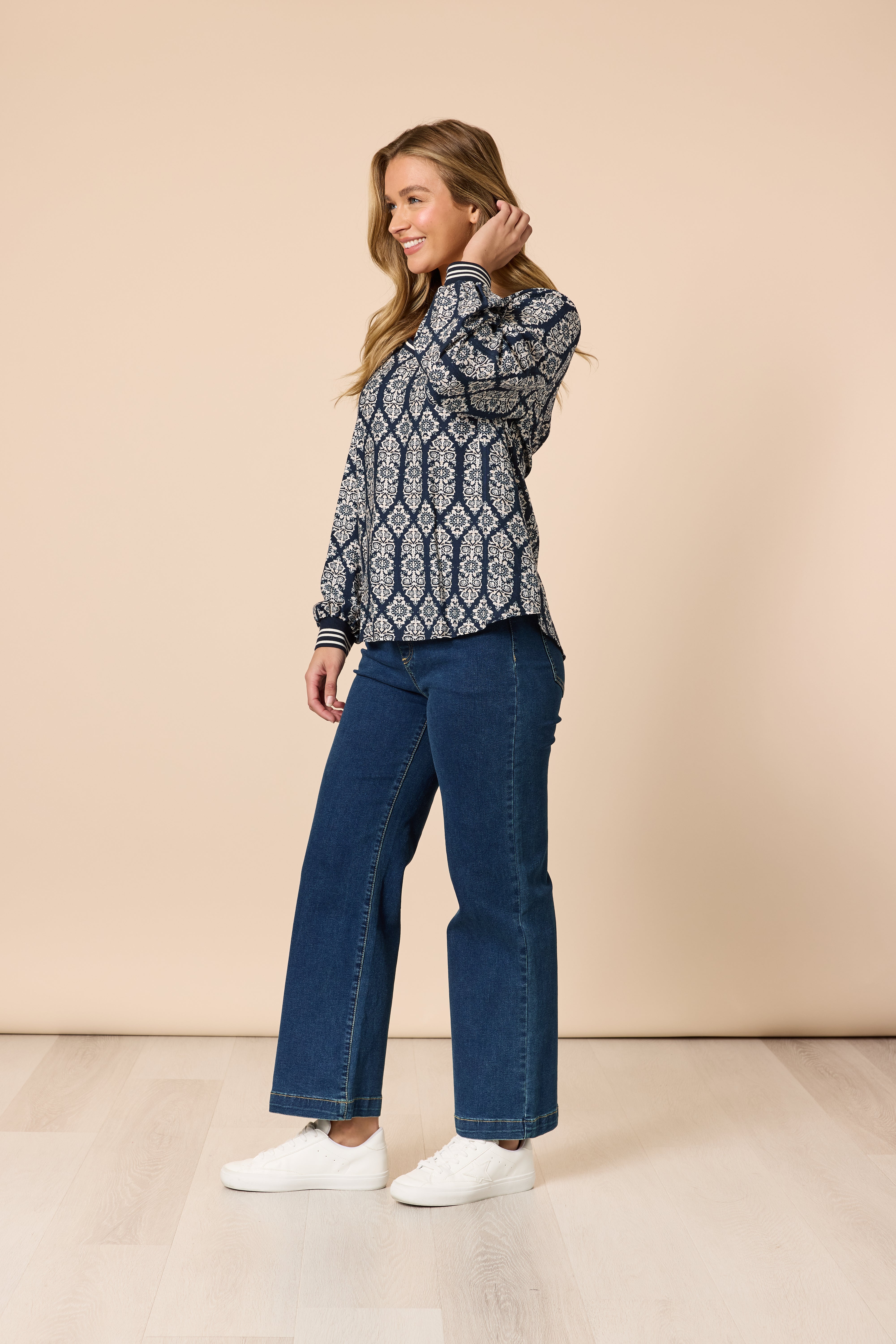 Threadz Lola Print Top - Navy/White
