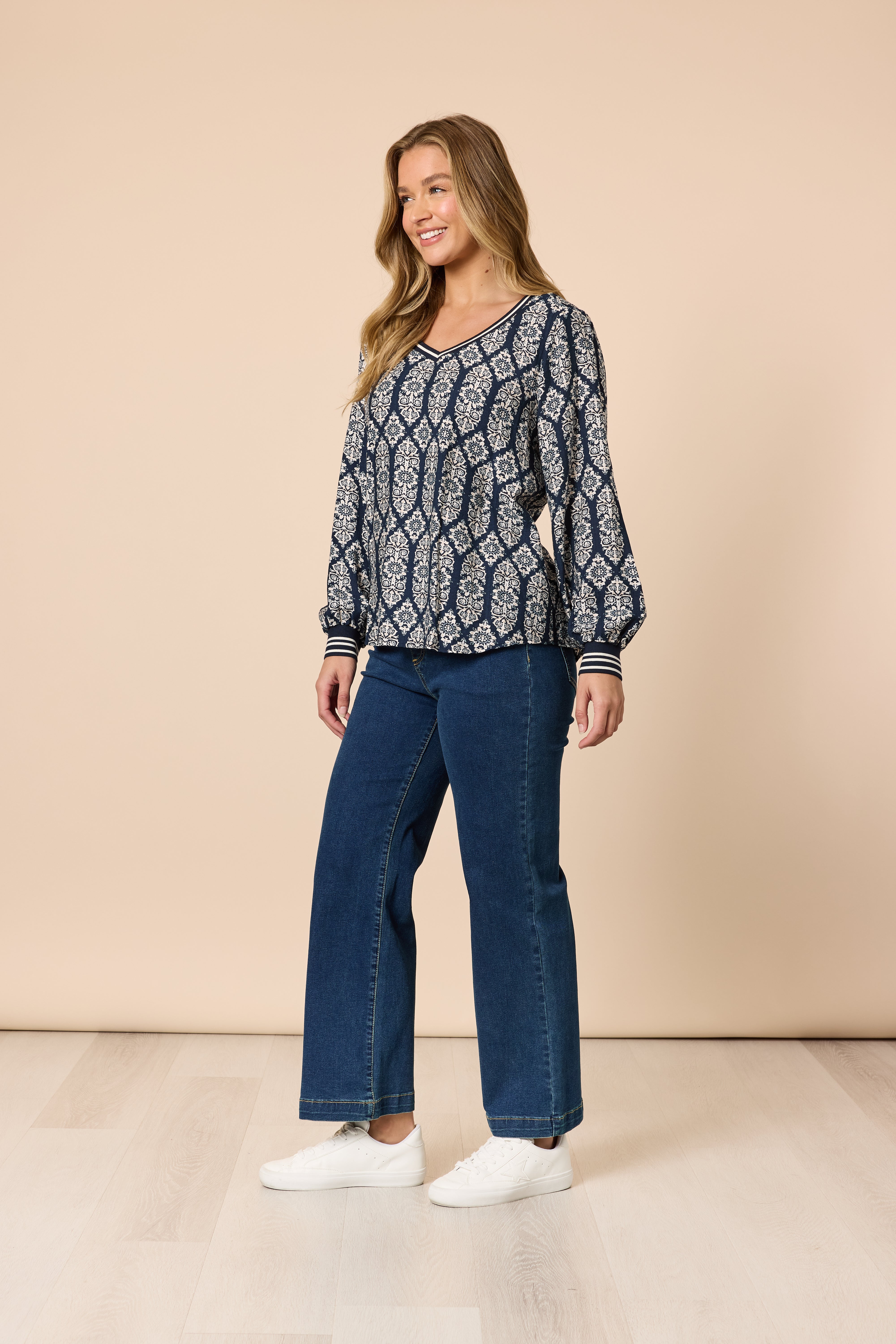 Threadz Lola Print Top - Navy/White