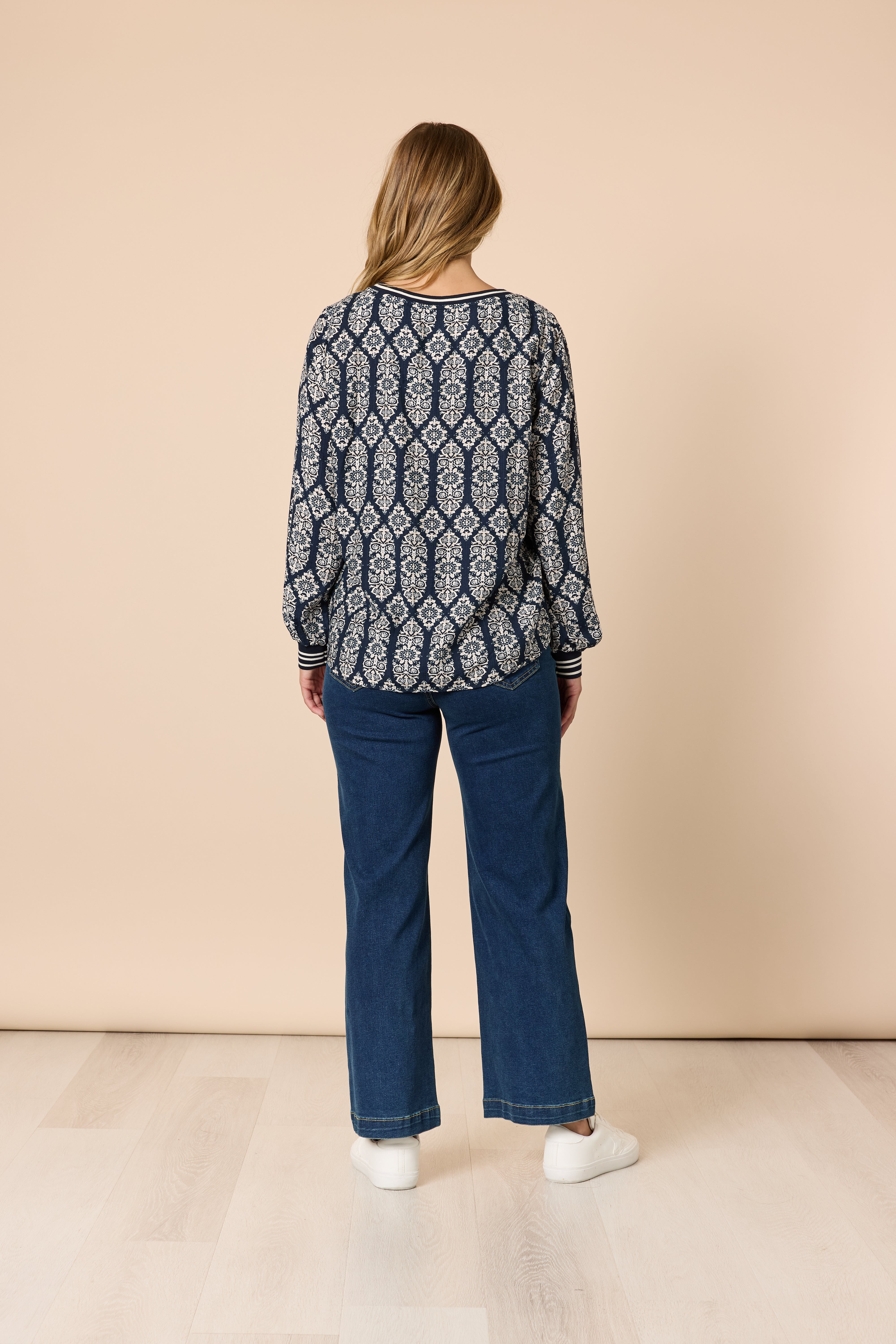 Threadz Lola Print Top - Navy/White