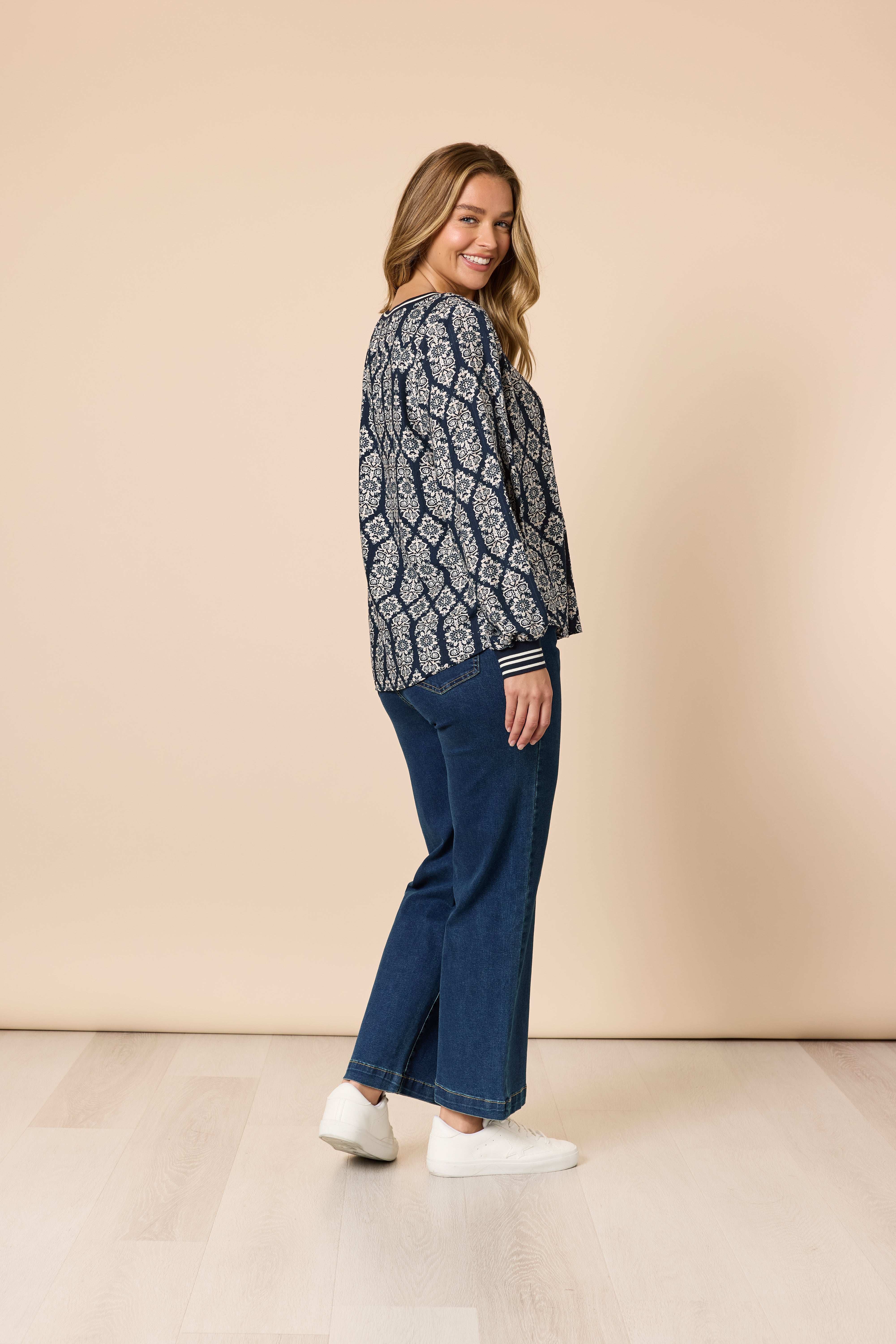 Threadz Lola Print Top - Navy/White