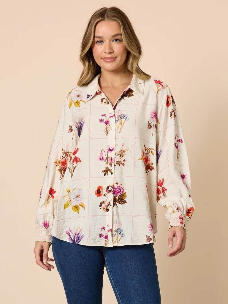 Threadz Central Park Floral Print Shirt - Natural Multi