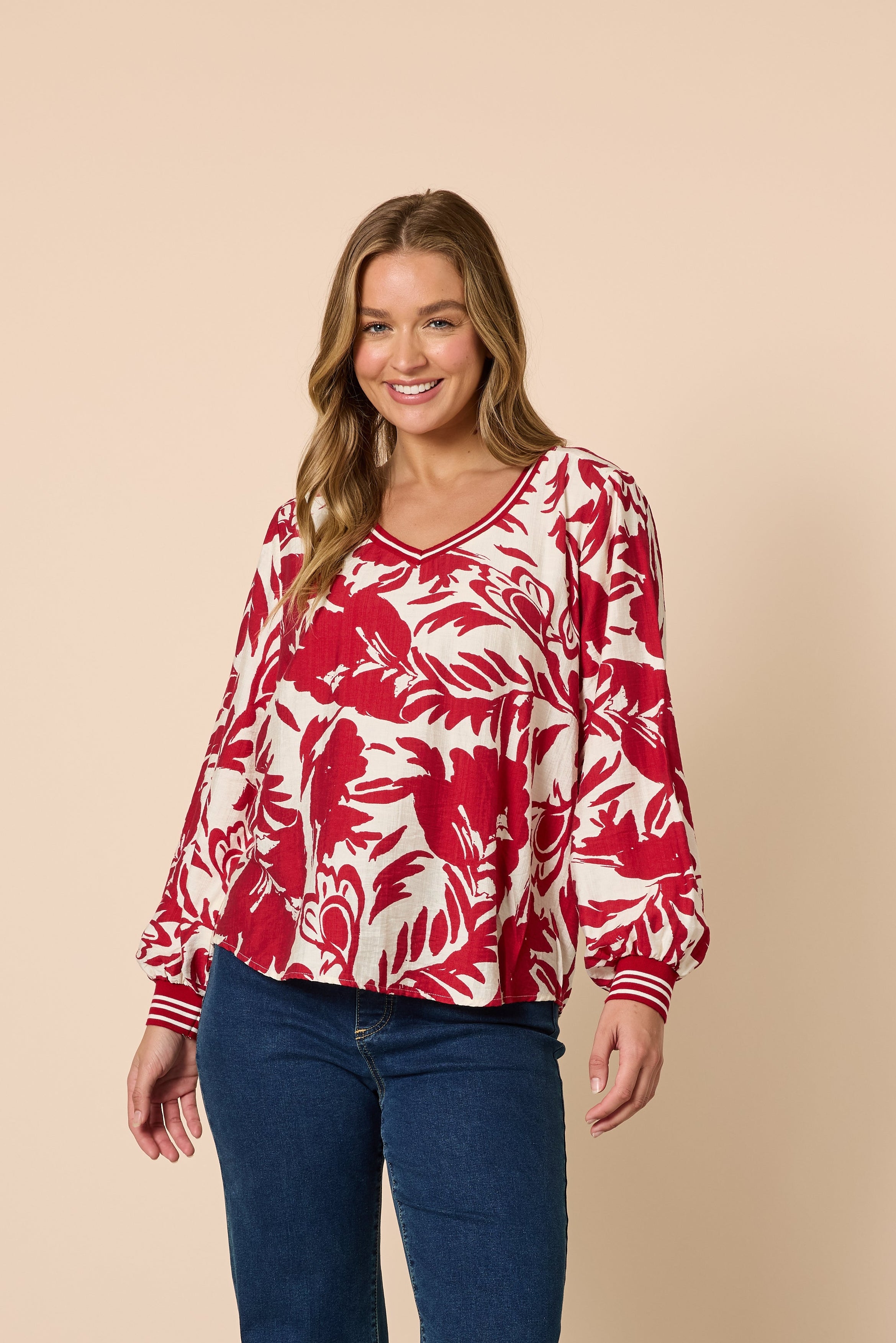 Threadz Moulin Rouge Top - Red/Ivory