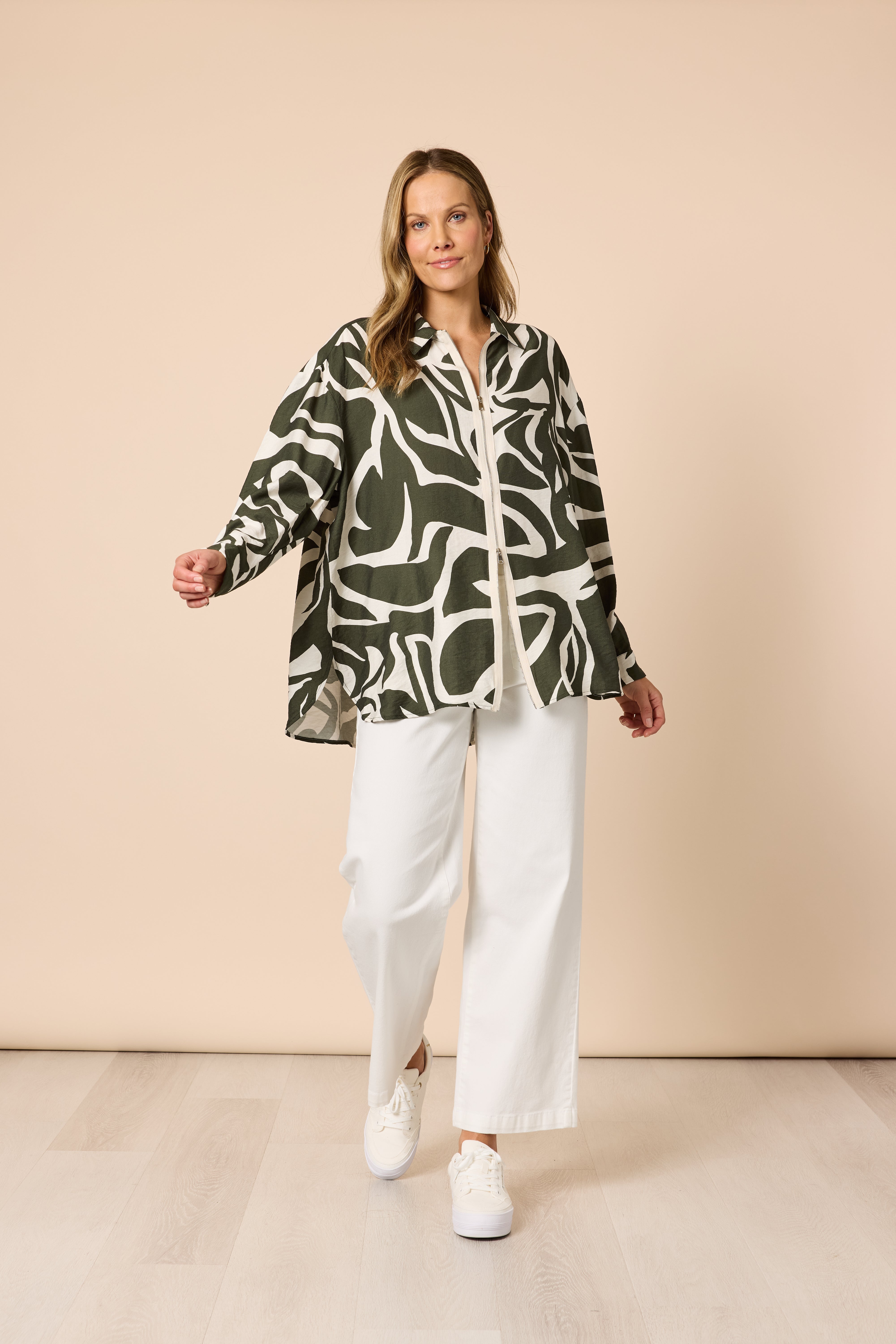 Clarity Lyon Print Jacket - Khaki/Ivory