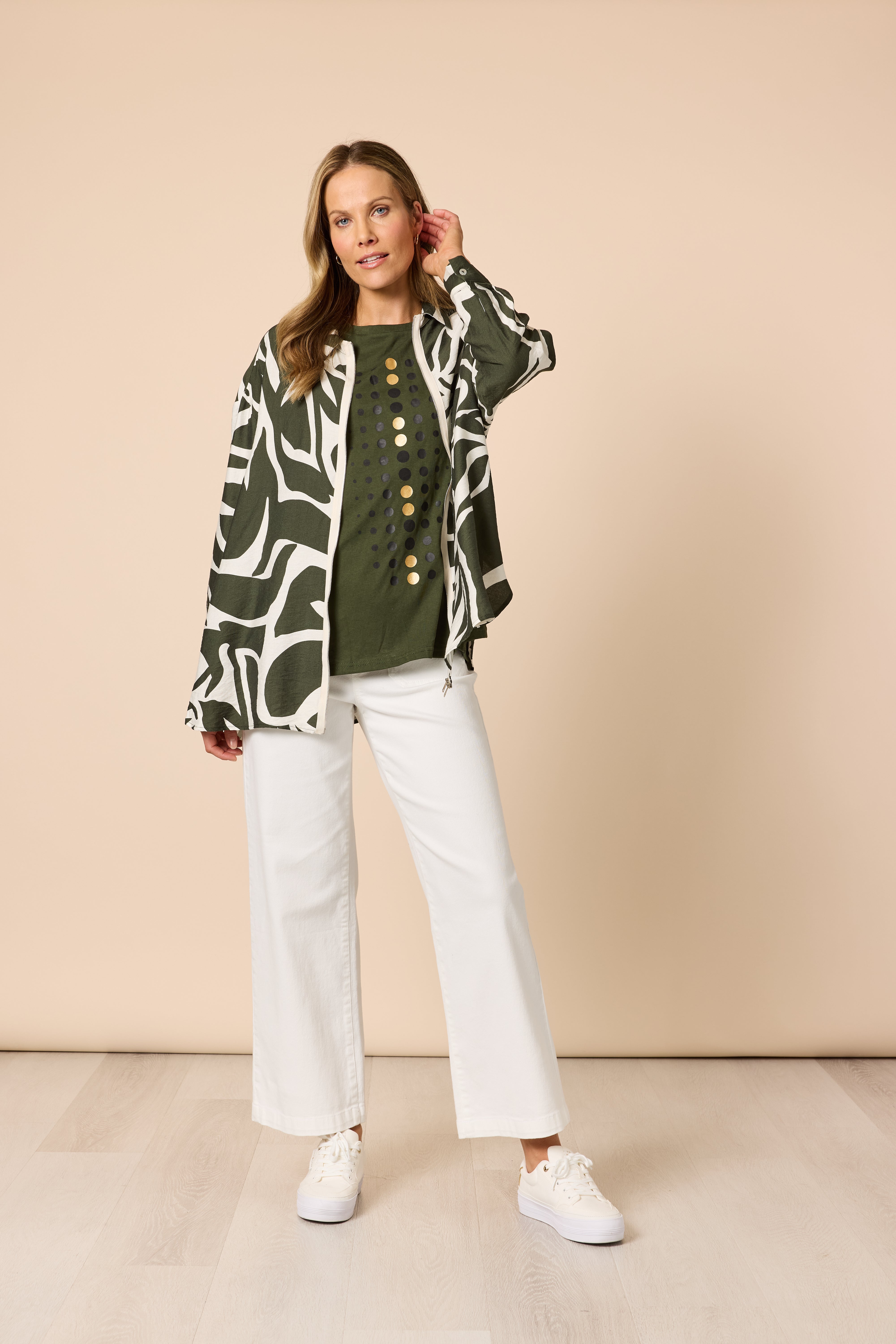 Clarity Lyon Print Jacket - Khaki/Ivory