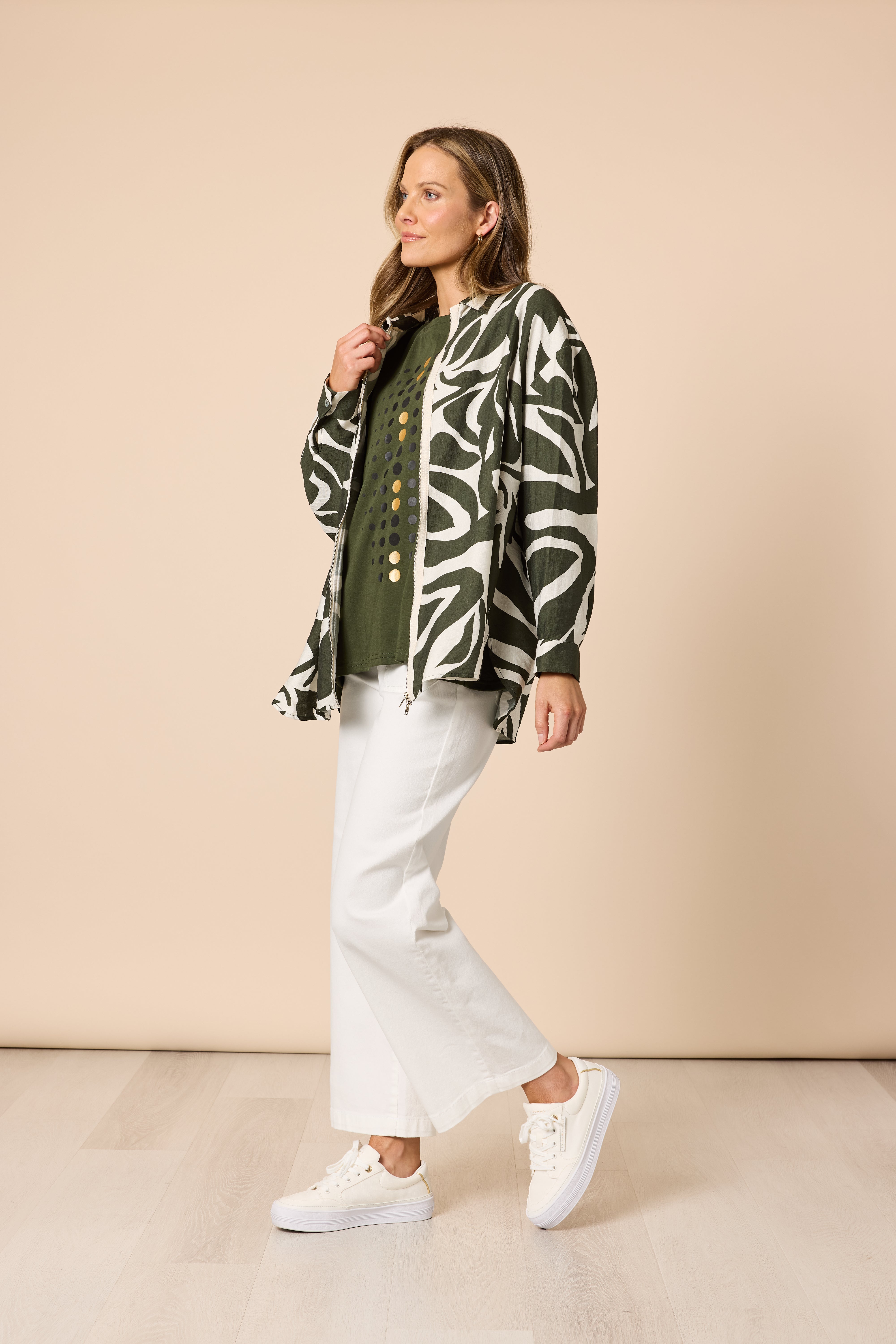 Clarity Lyon Print Jacket - Khaki/Ivory