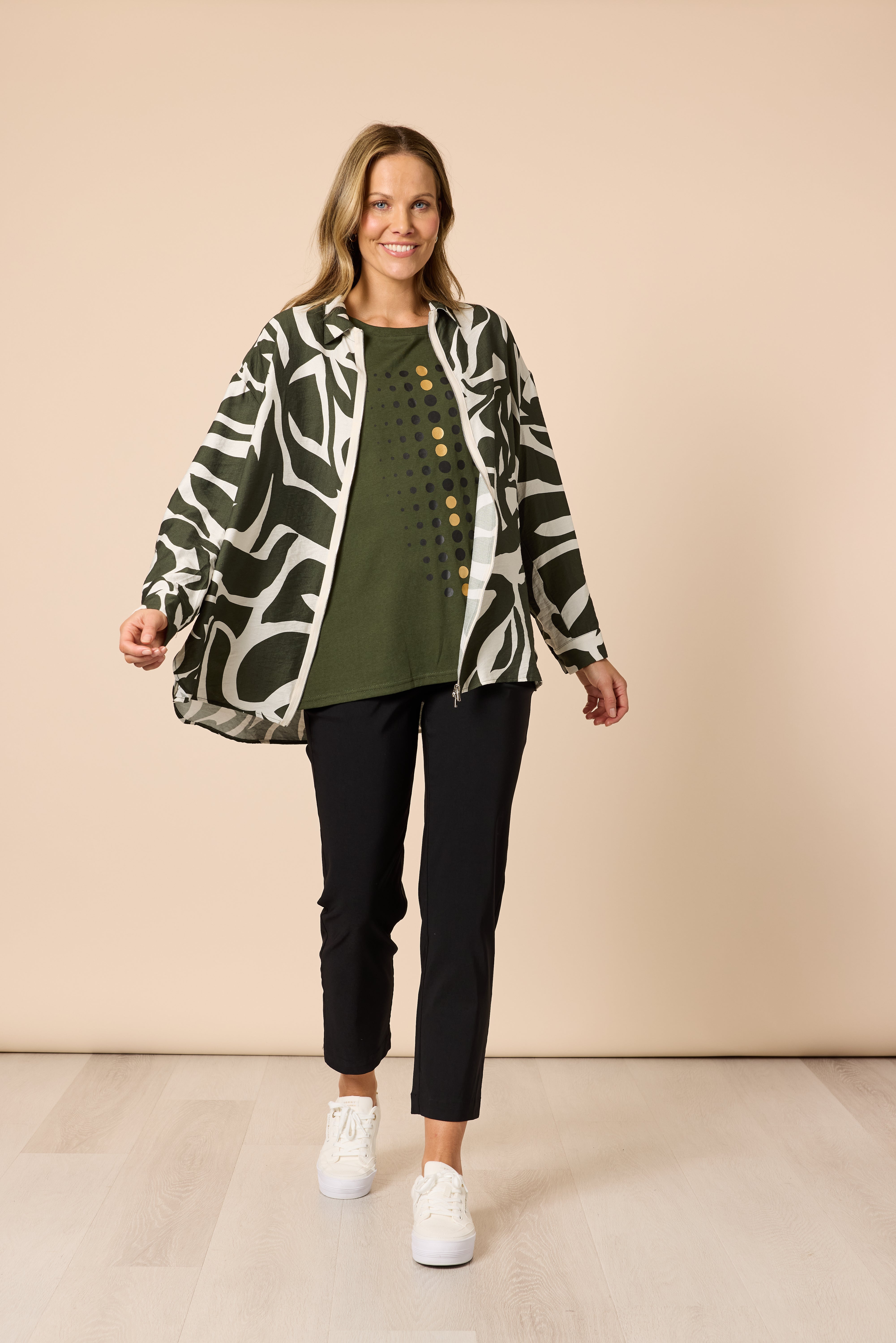 Clarity Lyon Print Jacket - Khaki/Ivory