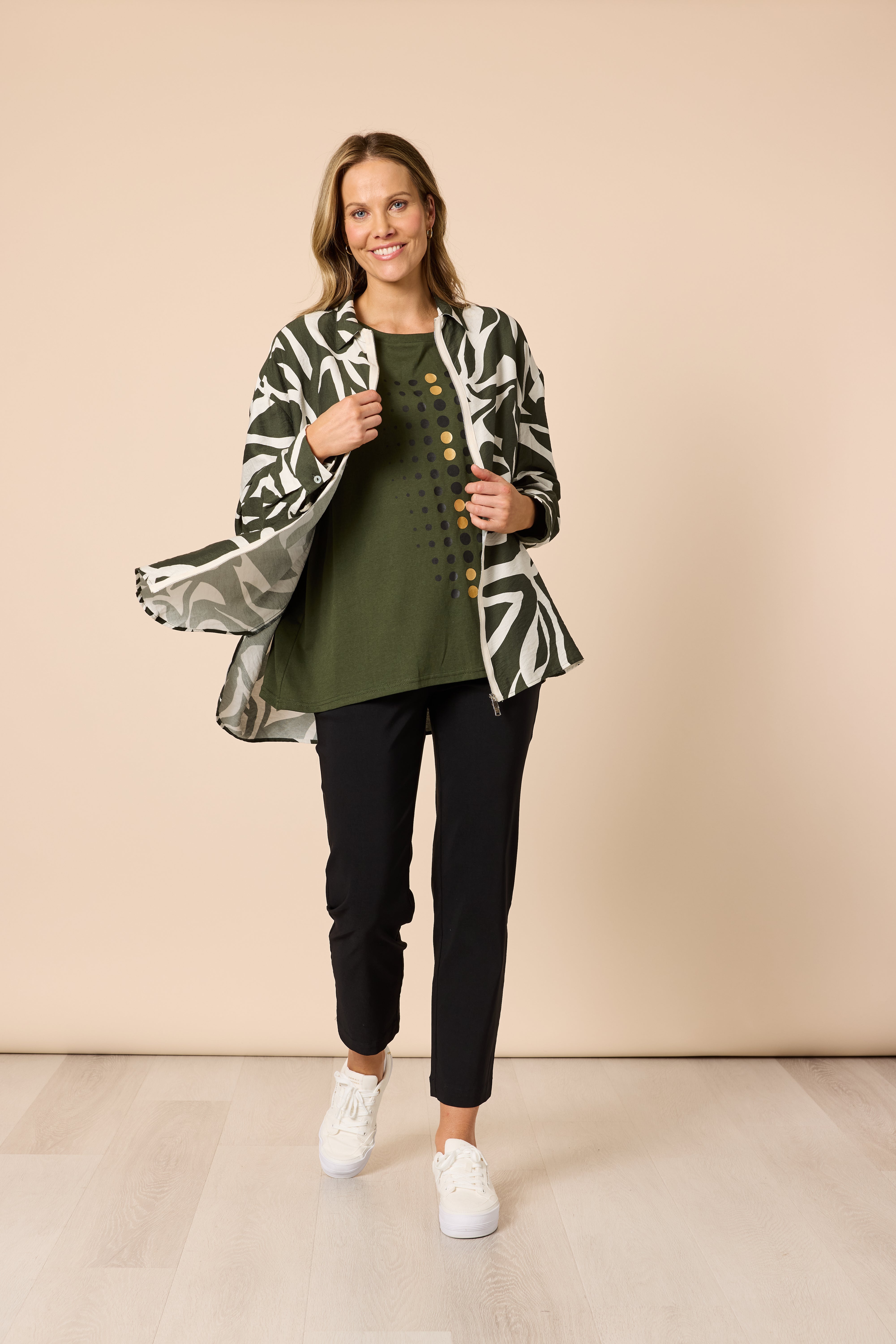 Clarity Lyon Print Jacket - Khaki/Ivory