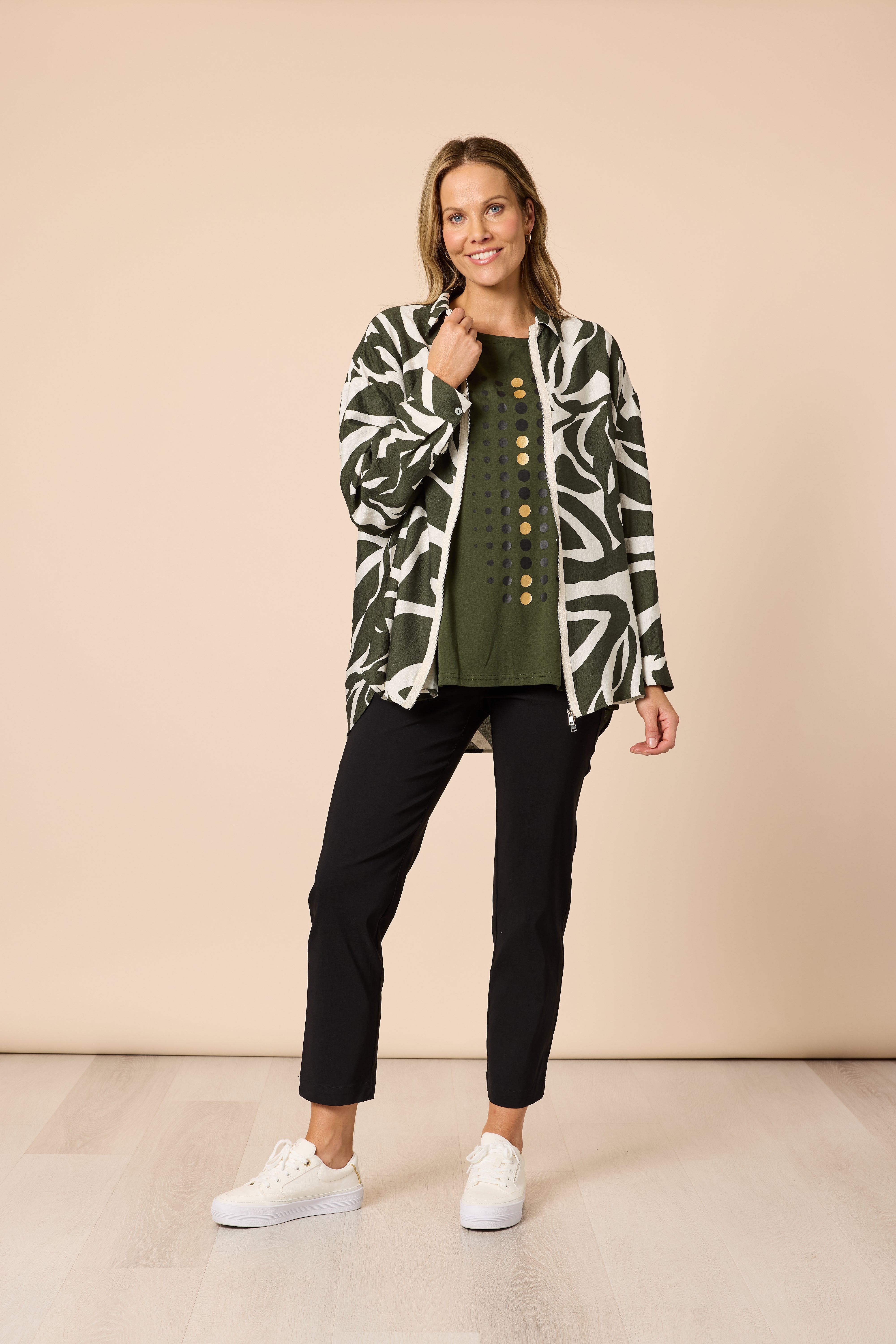 Clarity Lyon Print Jacket - Khaki/Ivory