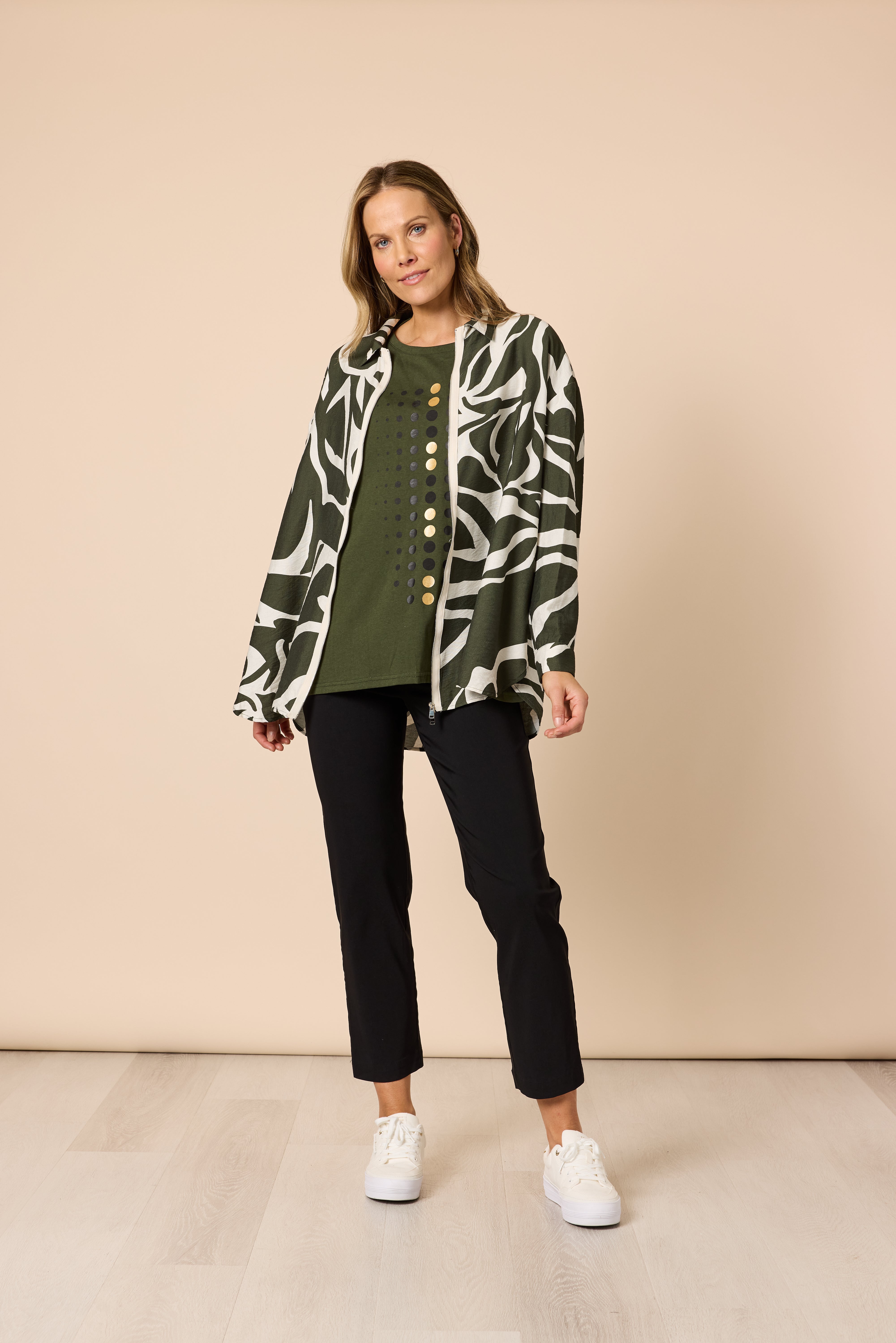 Clarity Lyon Print Jacket - Khaki/Ivory