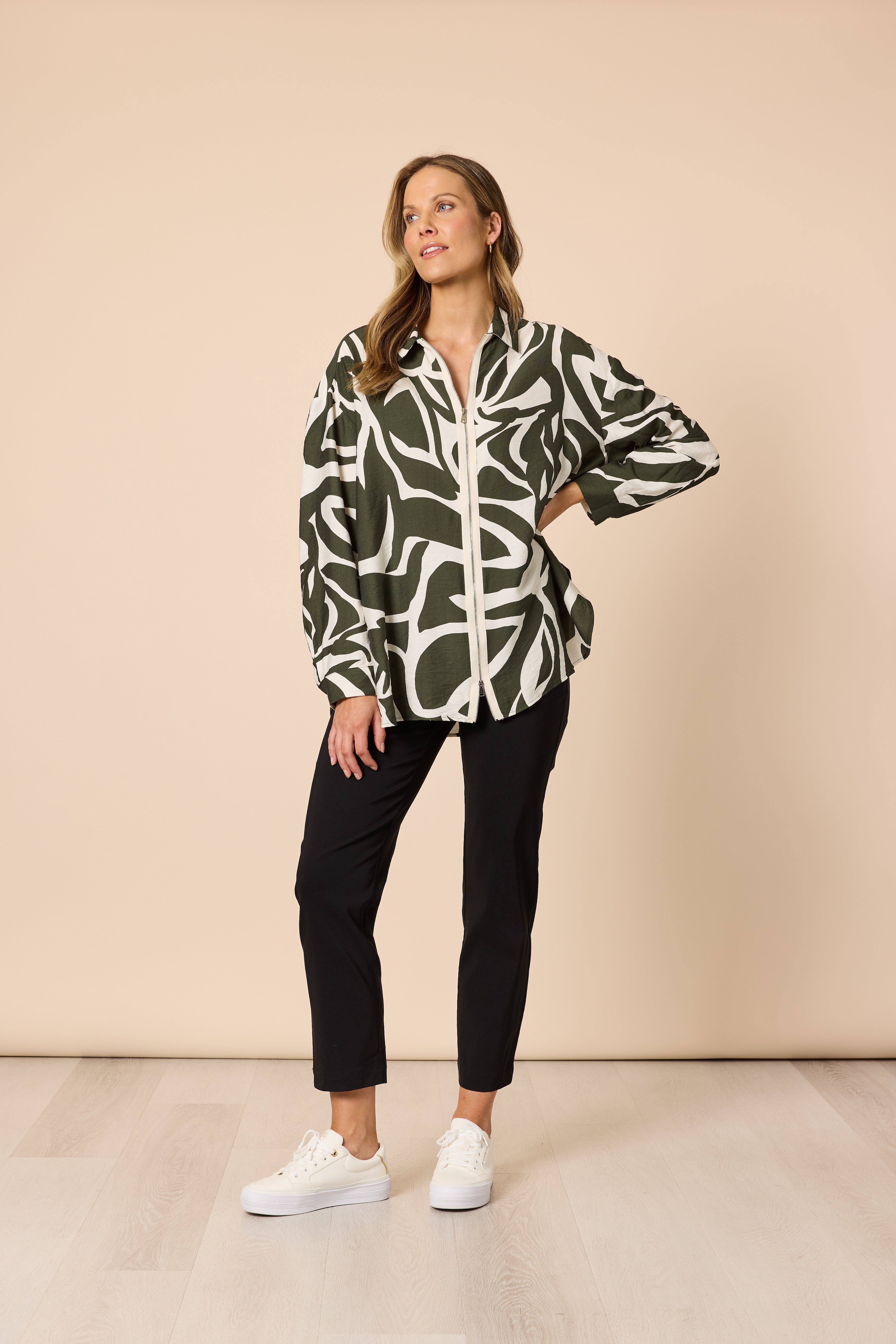 Clarity Lyon Print Jacket - Khaki/Ivory