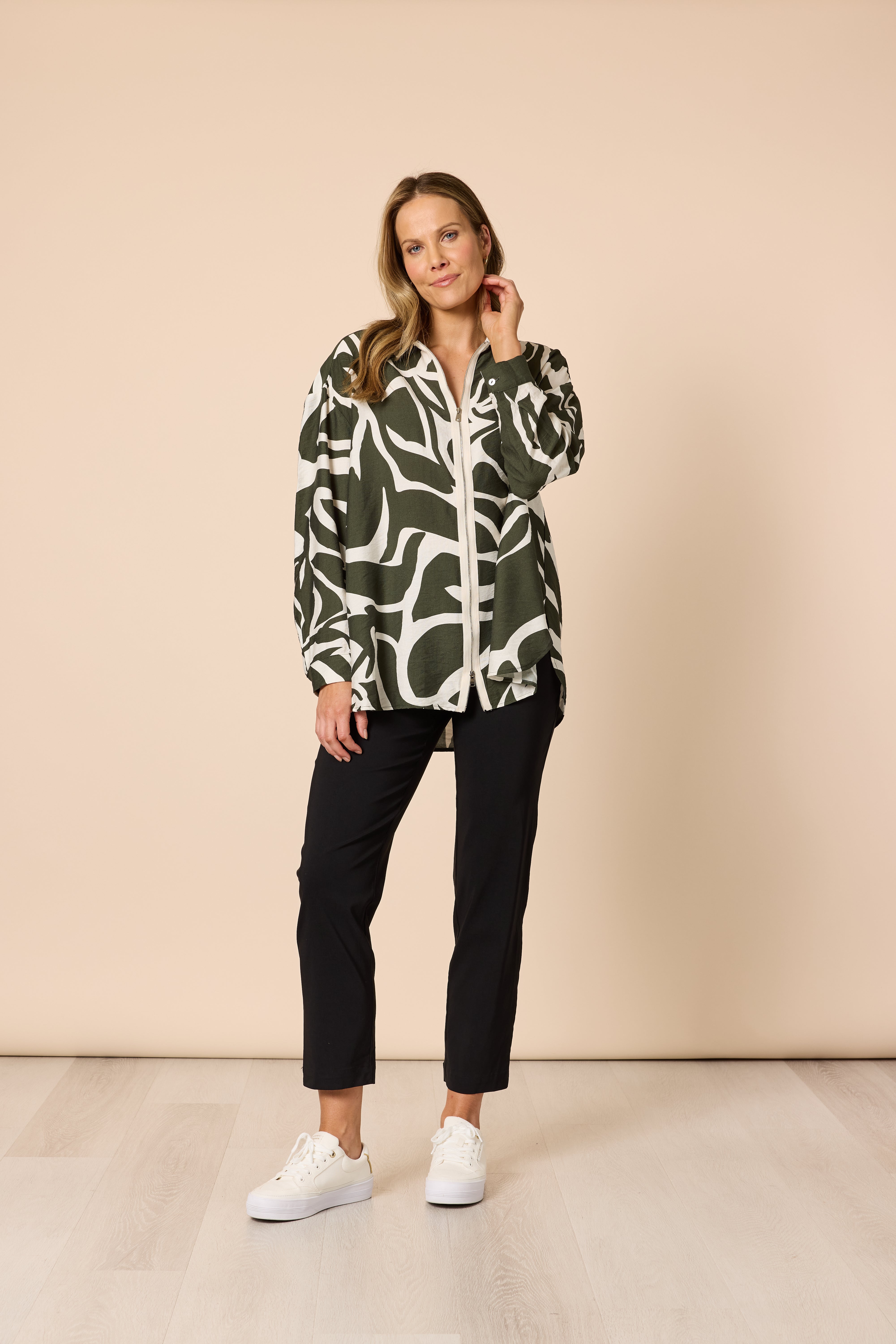 Clarity Lyon Print Jacket - Khaki/Ivory