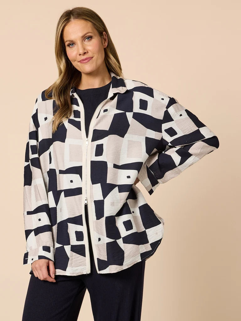 Clarity Rive Gauche Shacket - Navy Multi