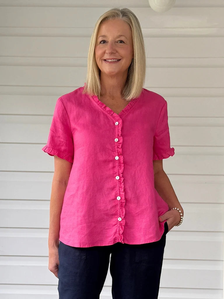 Gordon Smith Audrey Linen Top - Raspberry