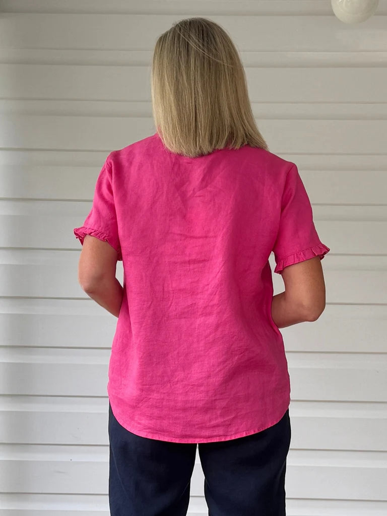 Gordon Smith Audrey Linen Top - Raspberry