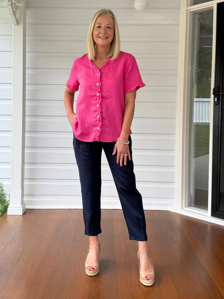Gordon Smith Audrey Linen Top - Raspberry