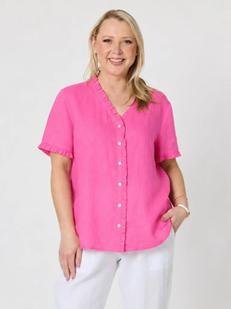 Gordon Smith Audrey Linen Top - Raspberry