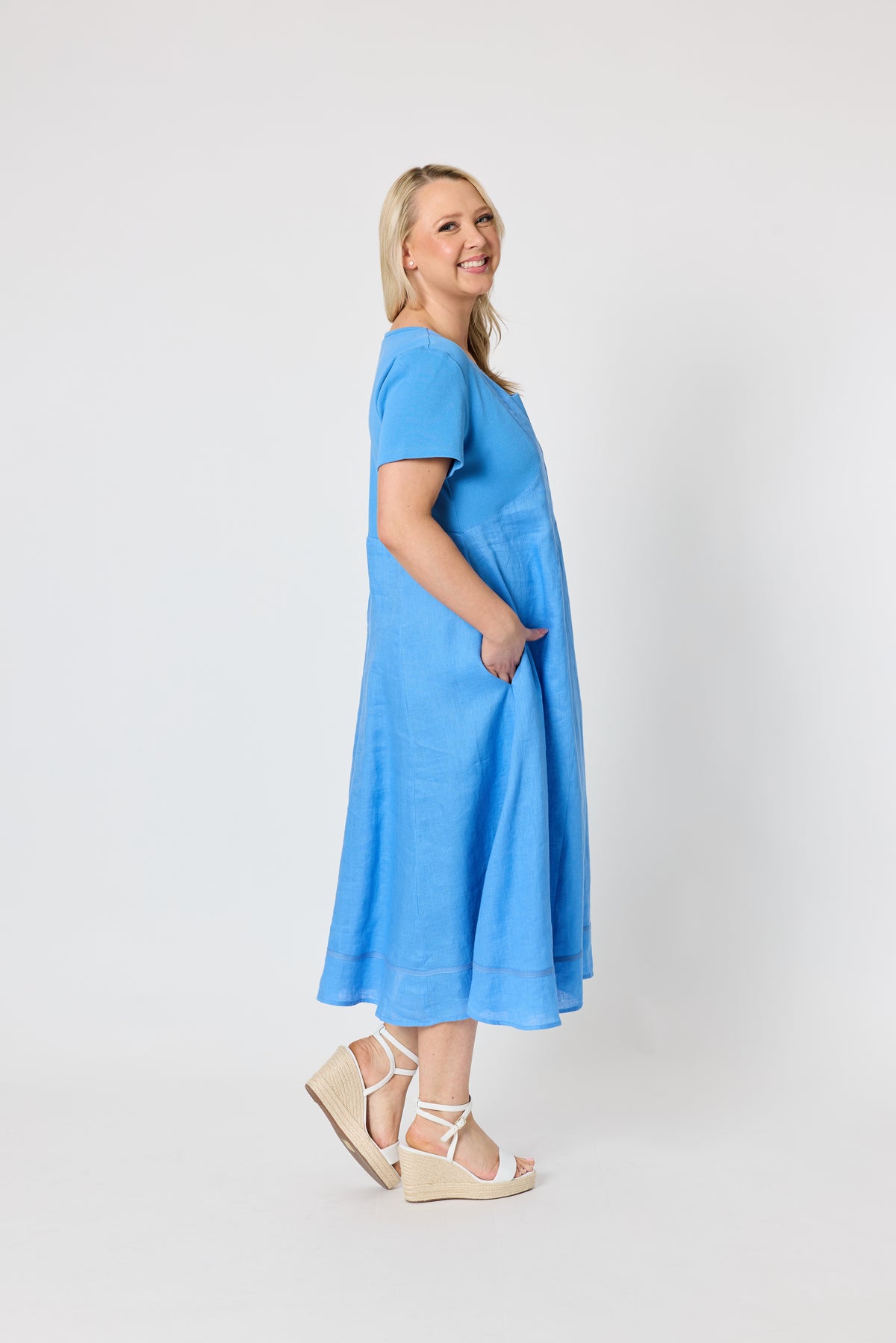 Gordon Smith Lino Le Marais Dress - Cornflower