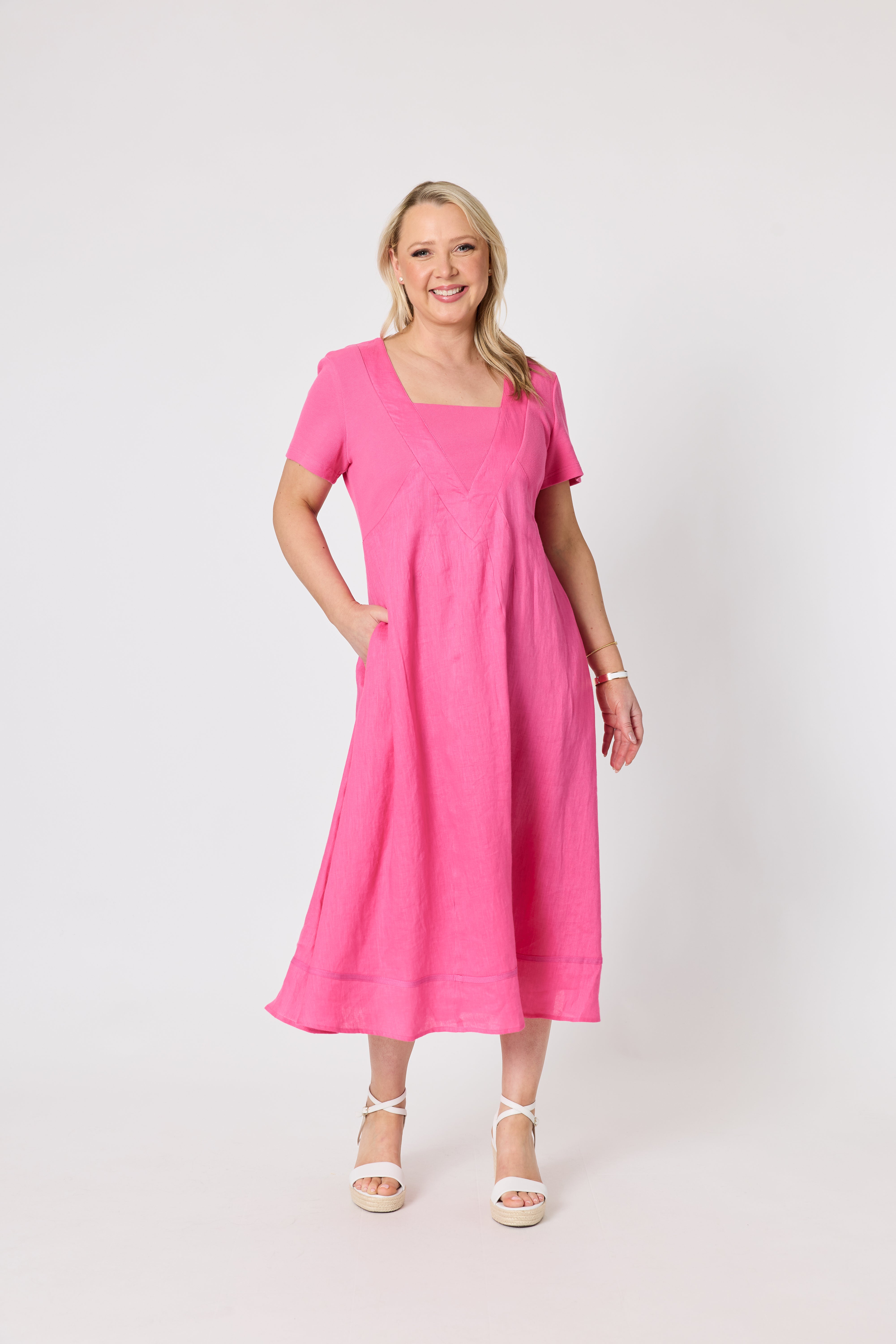 Gordon Smith Le Marais Linen Midi Dress - Raspberry