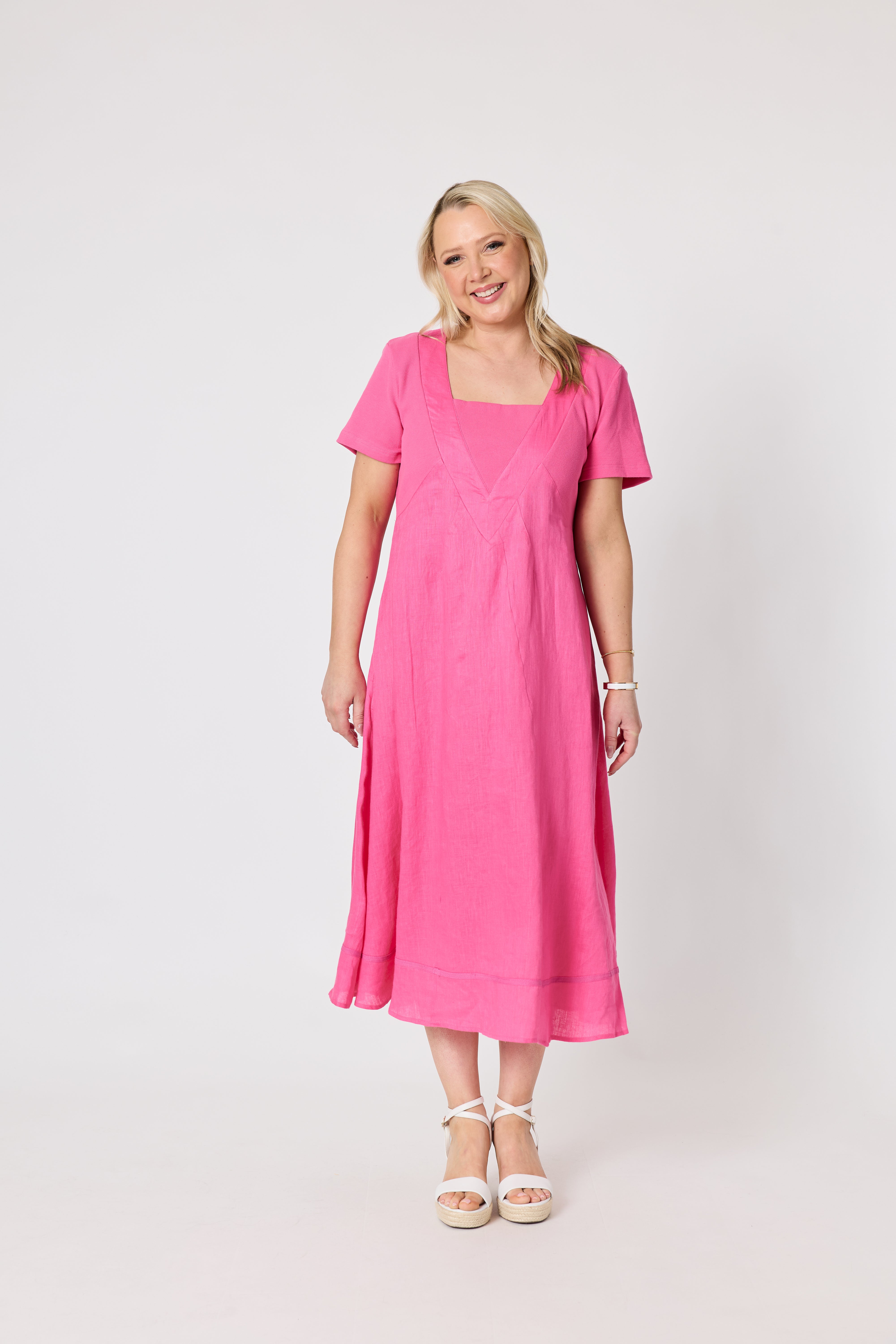 Gordon Smith Le Marais Linen Midi Dress - Raspberry