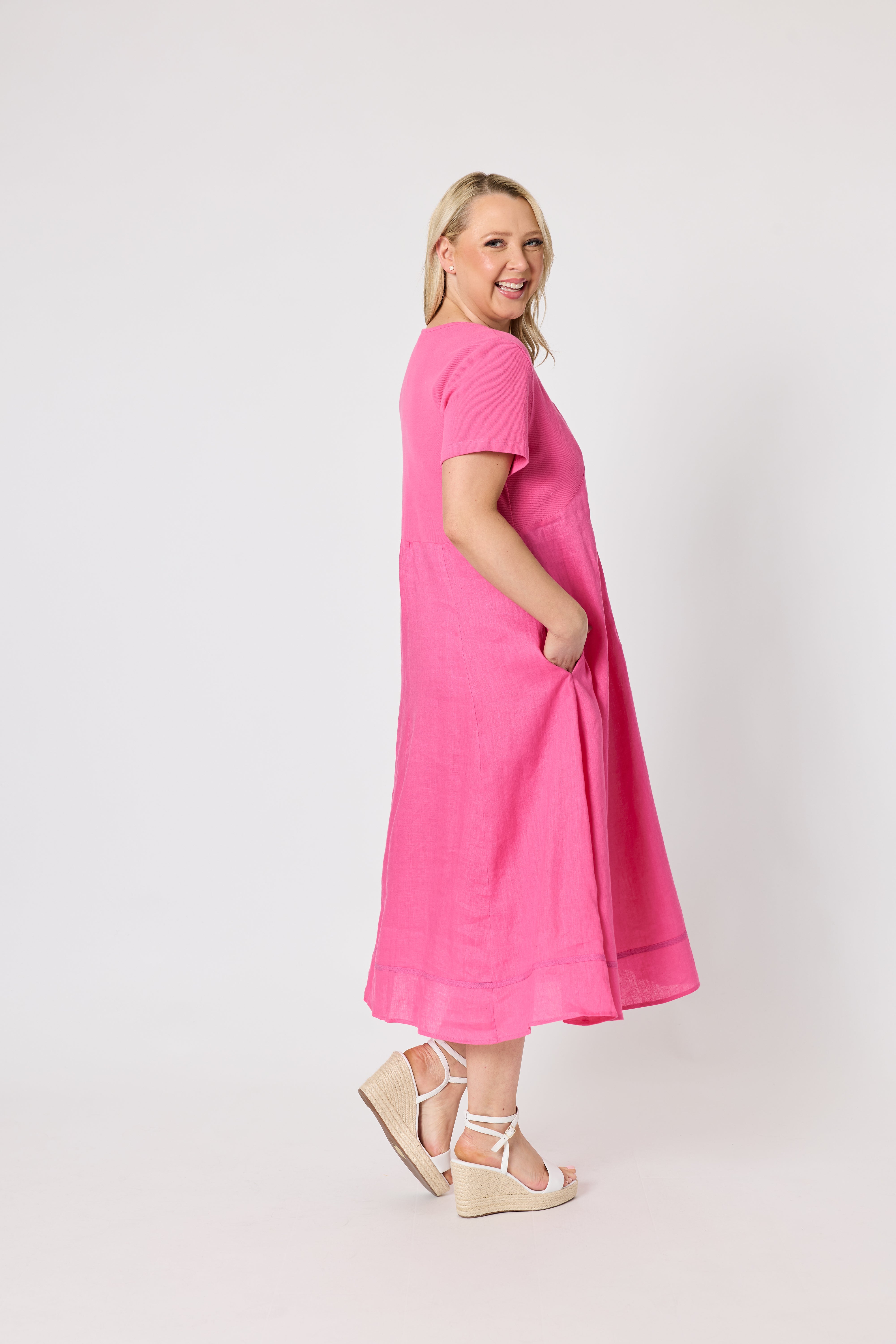 Gordon Smith Le Marais Linen Midi Dress - Raspberry