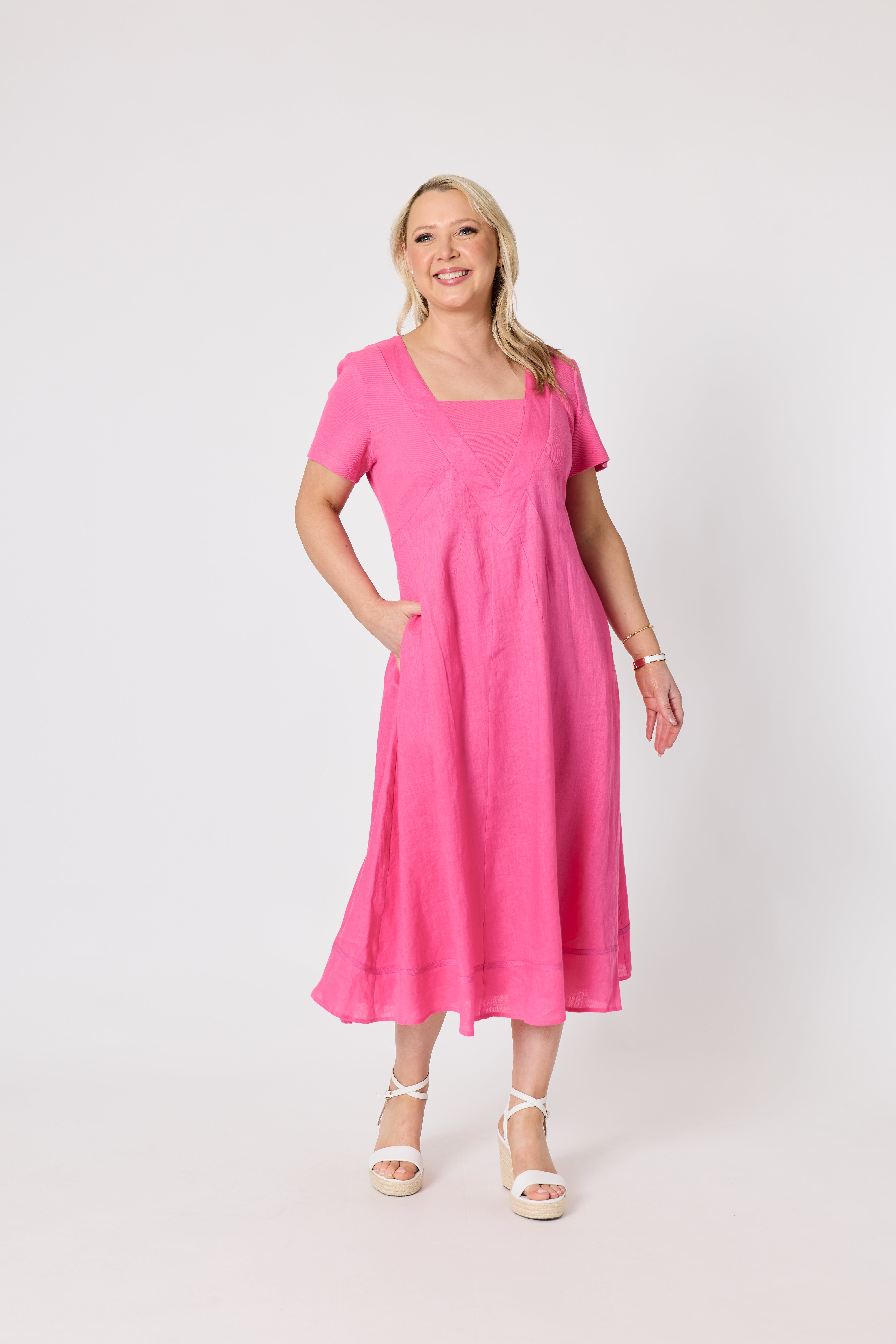 Gordon Smith Le Marais Linen Midi Dress - Raspberry