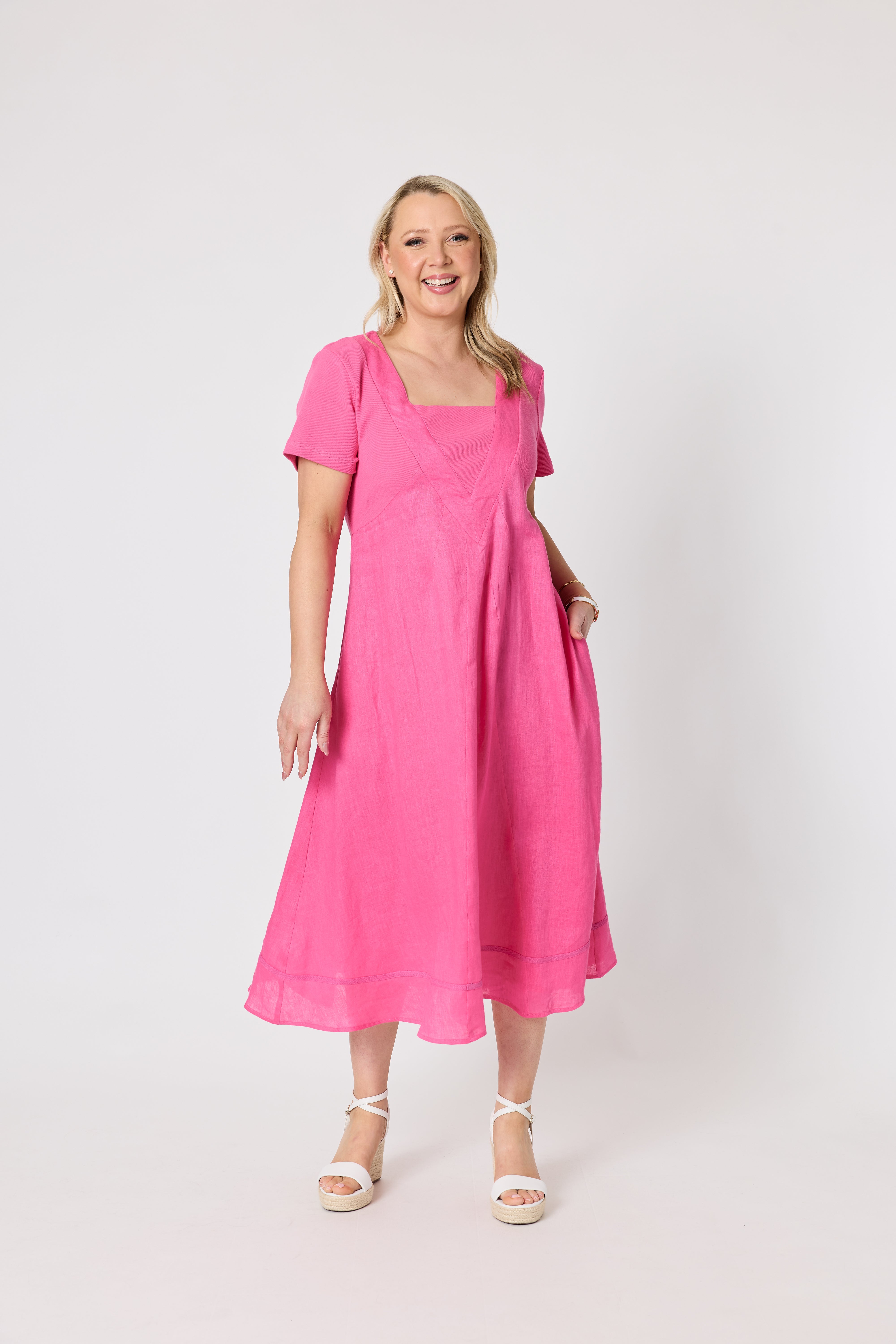 Gordon Smith Le Marais Linen Midi Dress - Raspberry