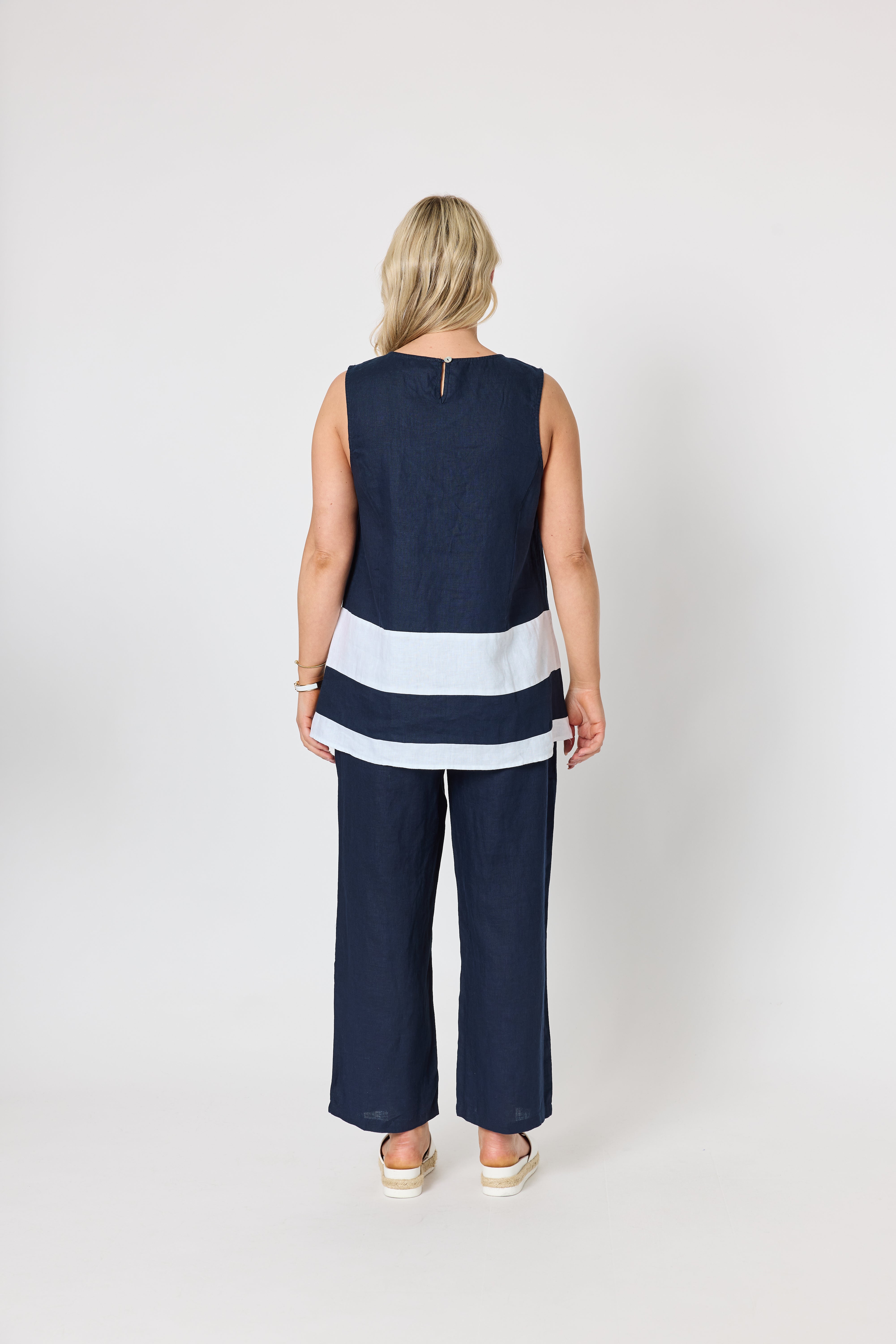 Gordon Smith Chloe Linen Top - Navy/White