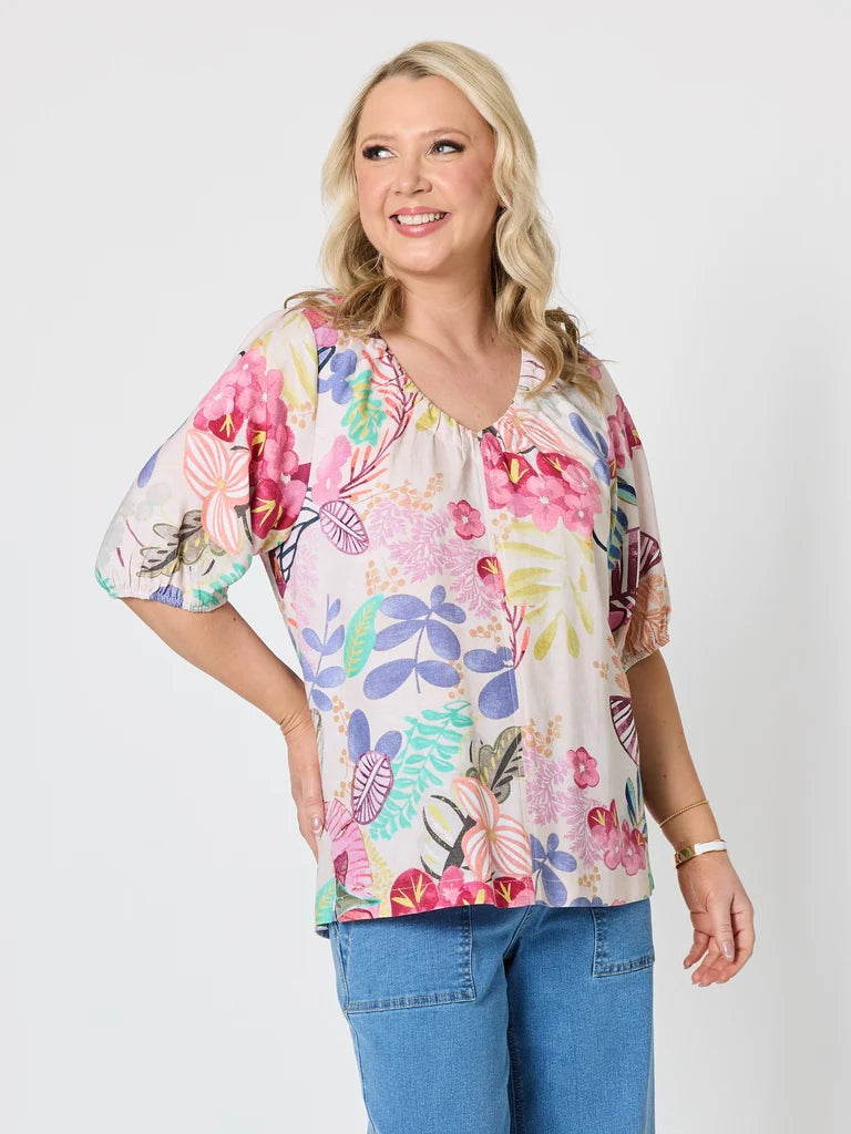 Gordon Smith Desert Rose Floral Print Top - Pink/Multi