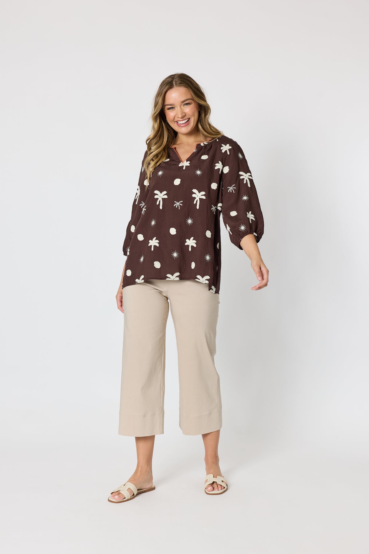 Threadz Canopy Embroidered Top - Coffee