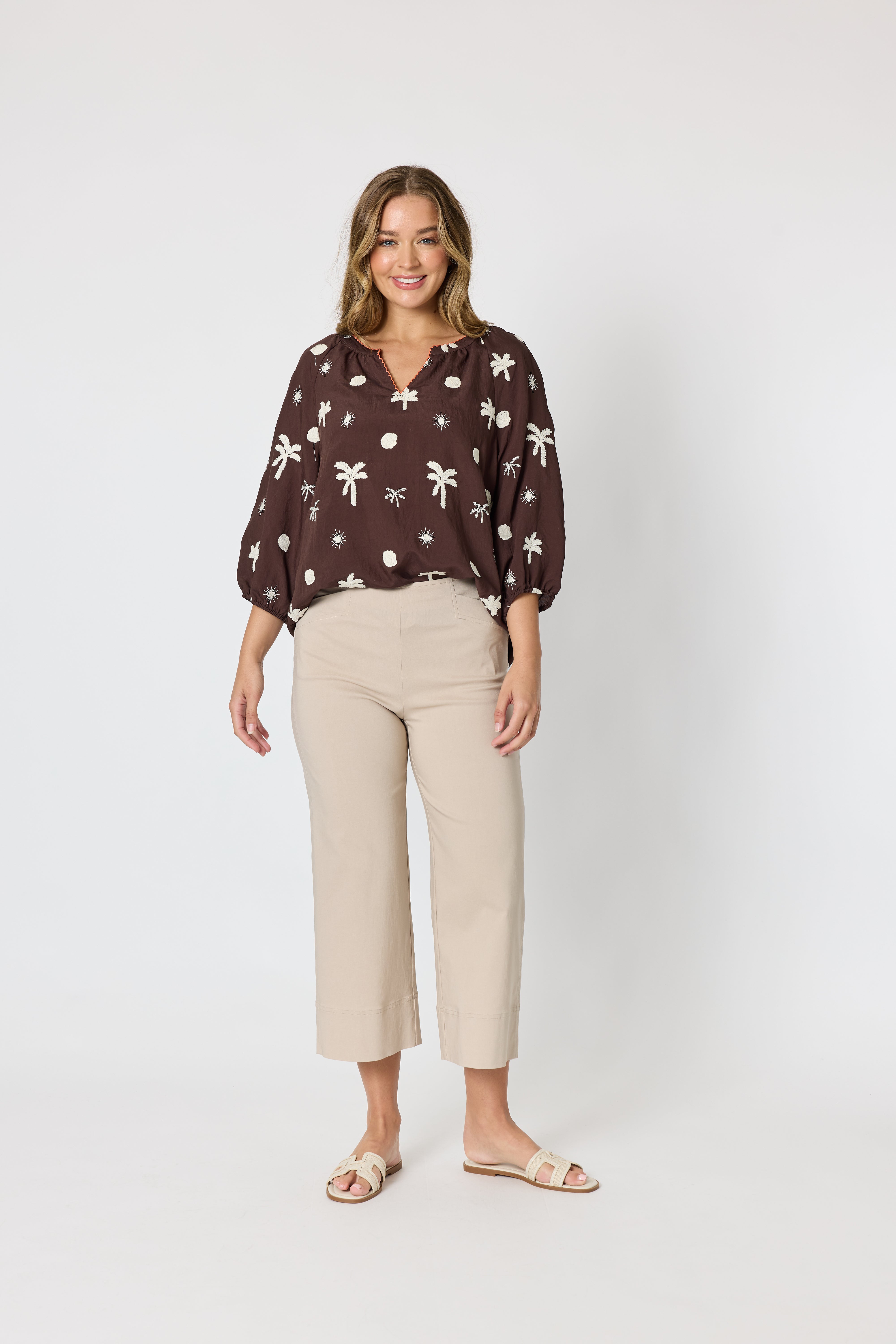 Threadz Canopy Embroidered Top - Coffee