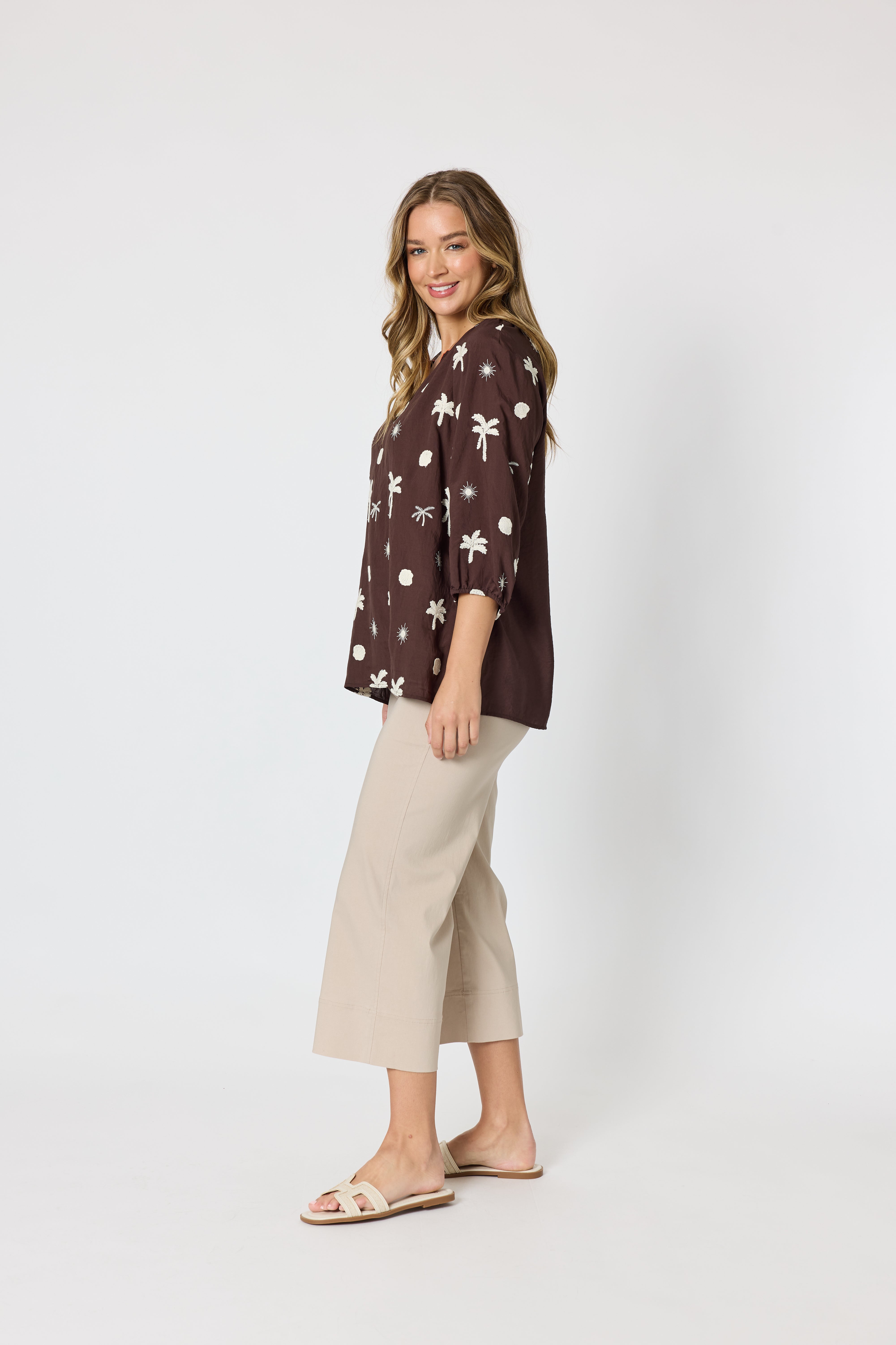 Threadz Canopy Embroidered Top - Coffee