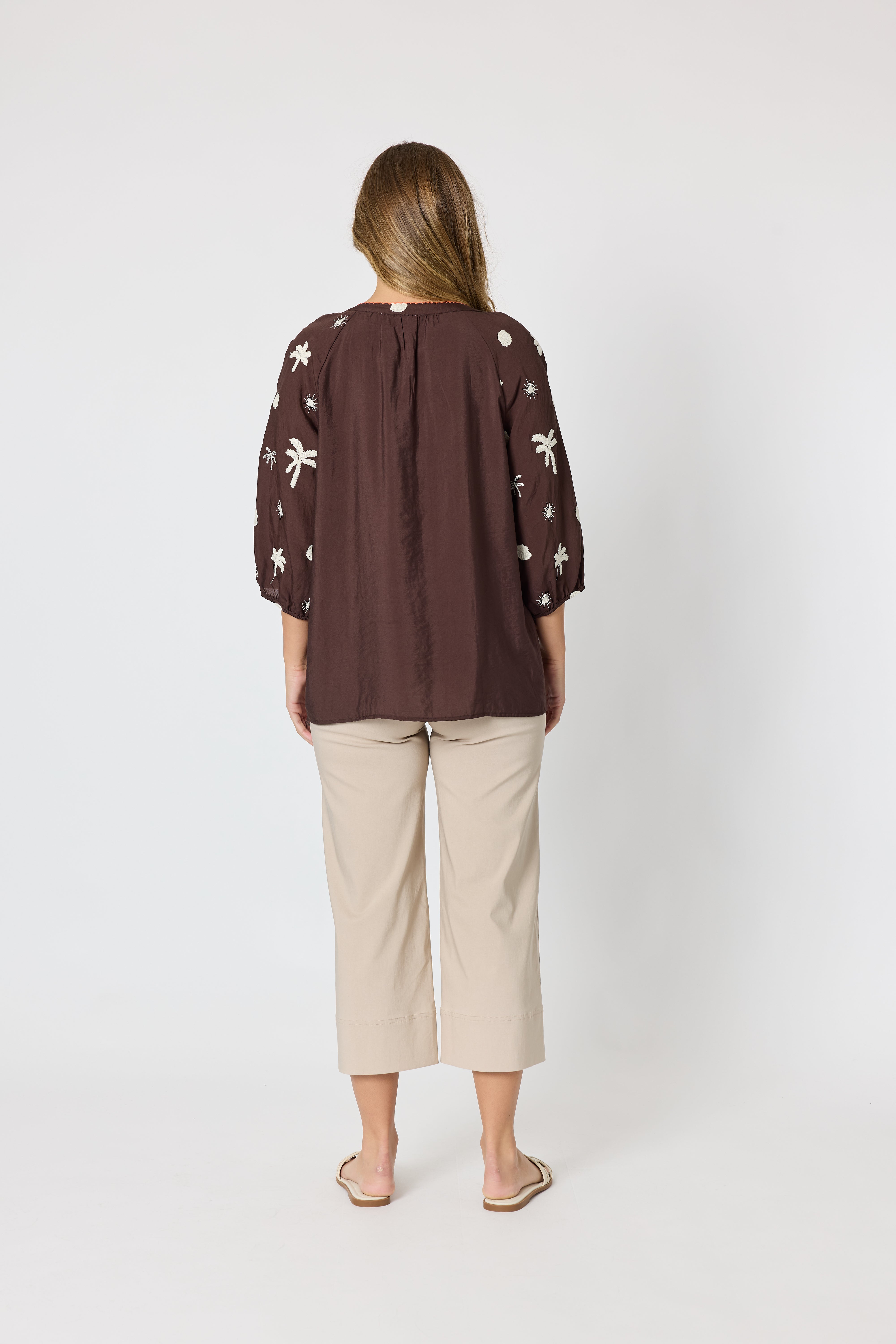 Threadz Canopy Embroidered Top - Coffee