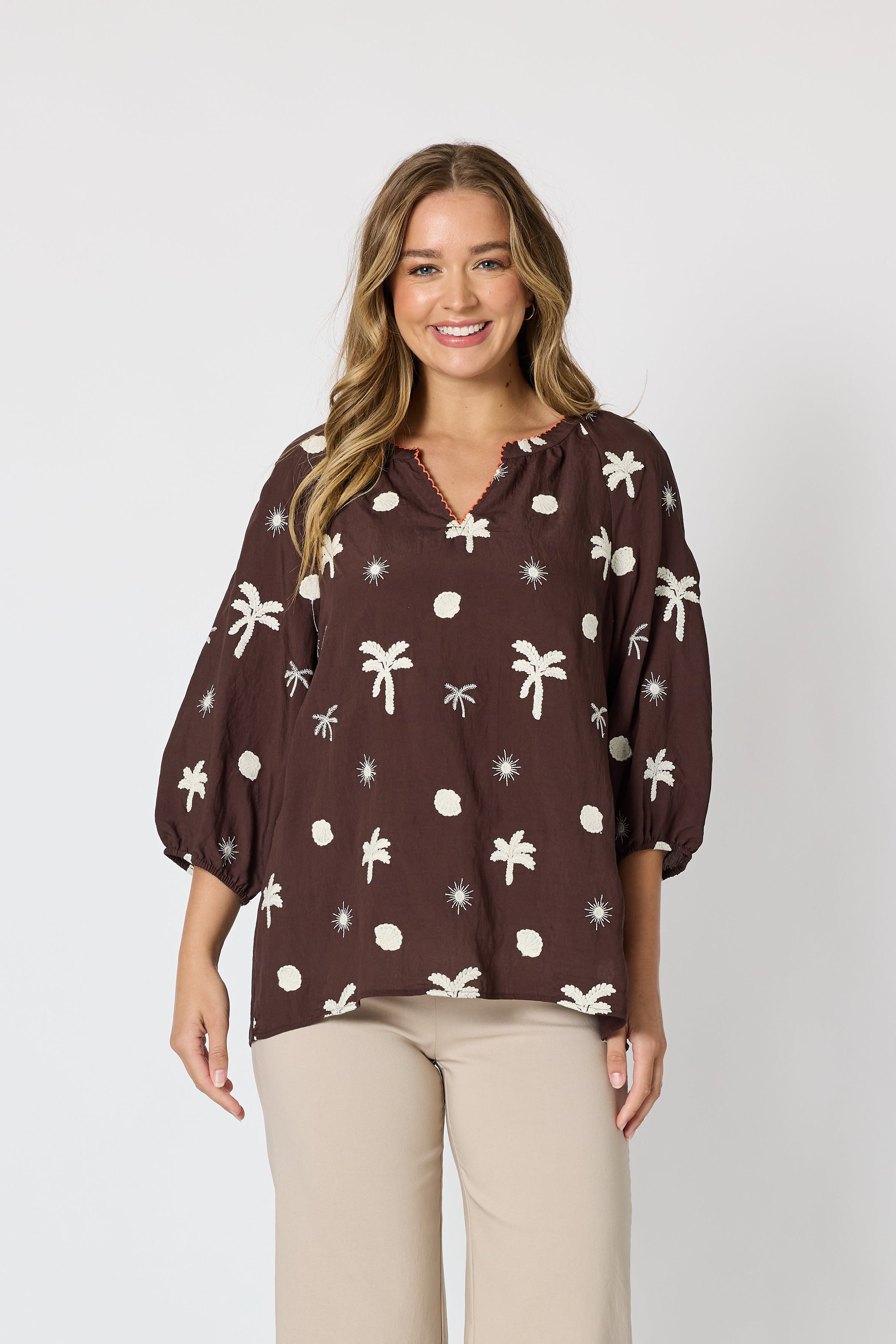 Threadz Canopy Embroidered Top - Coffee