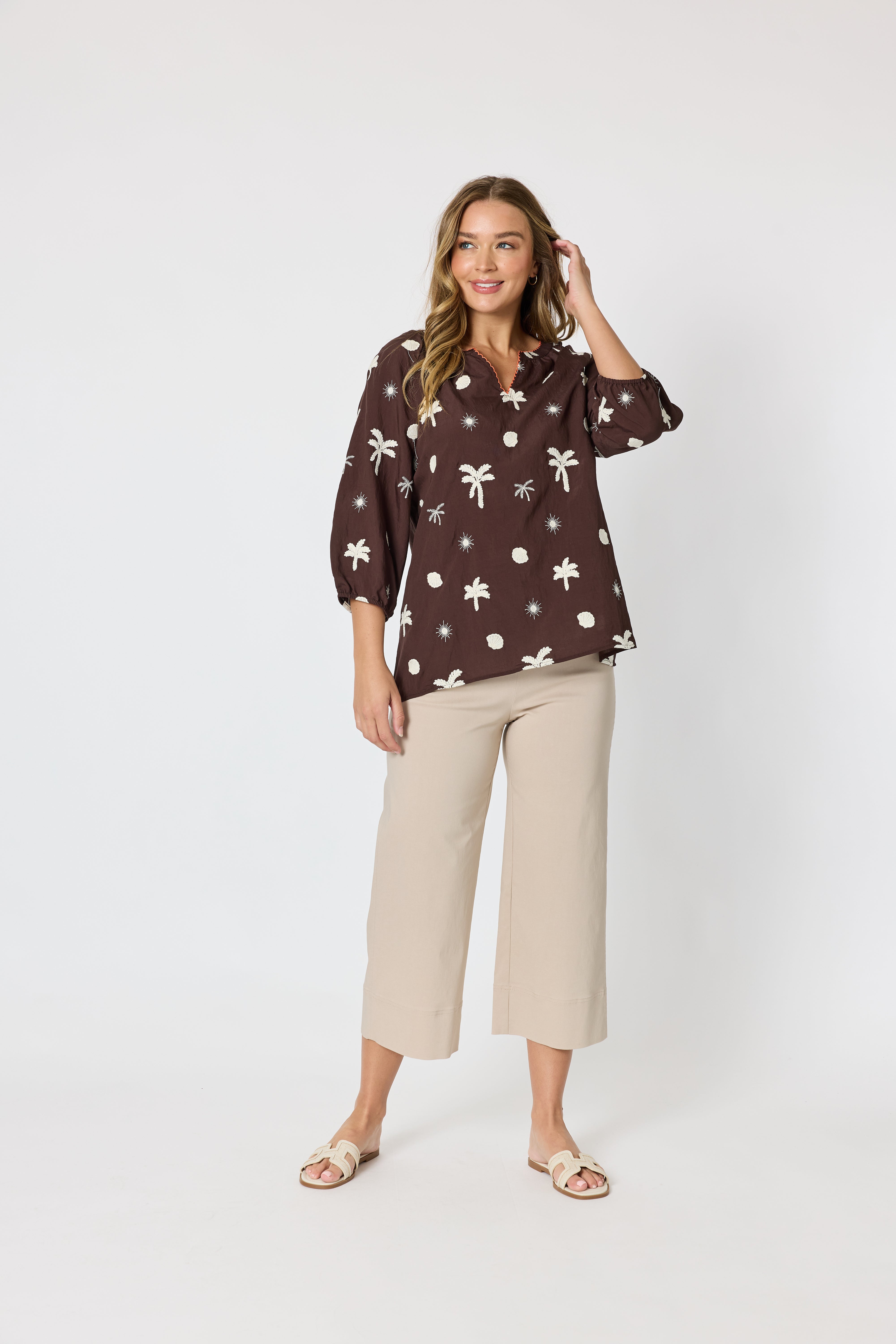 Threadz Canopy Embroidered Top - Coffee