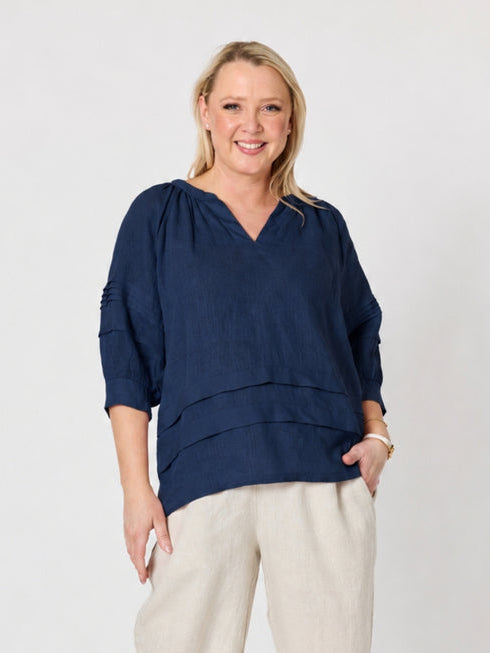 Gordon Smith Kate Linen Top - Navy