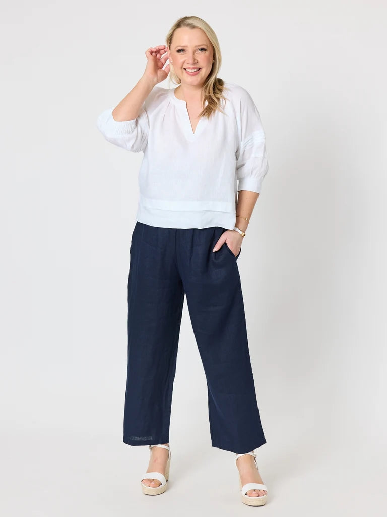 Gordon Smith Lara Wide Leg Linen Pant - Navy
