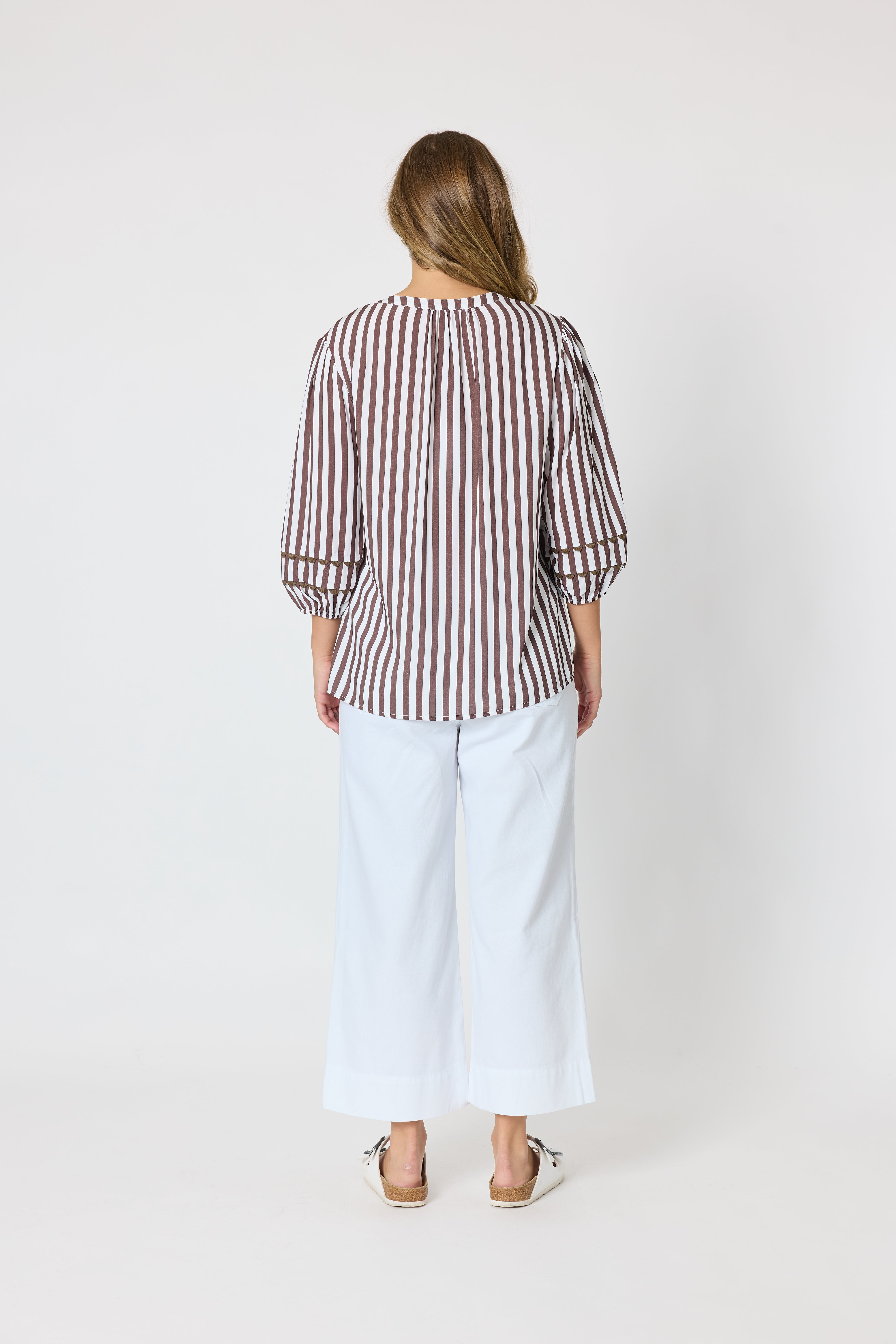 Threadz Montecito Stripe Top - Coffee/White
