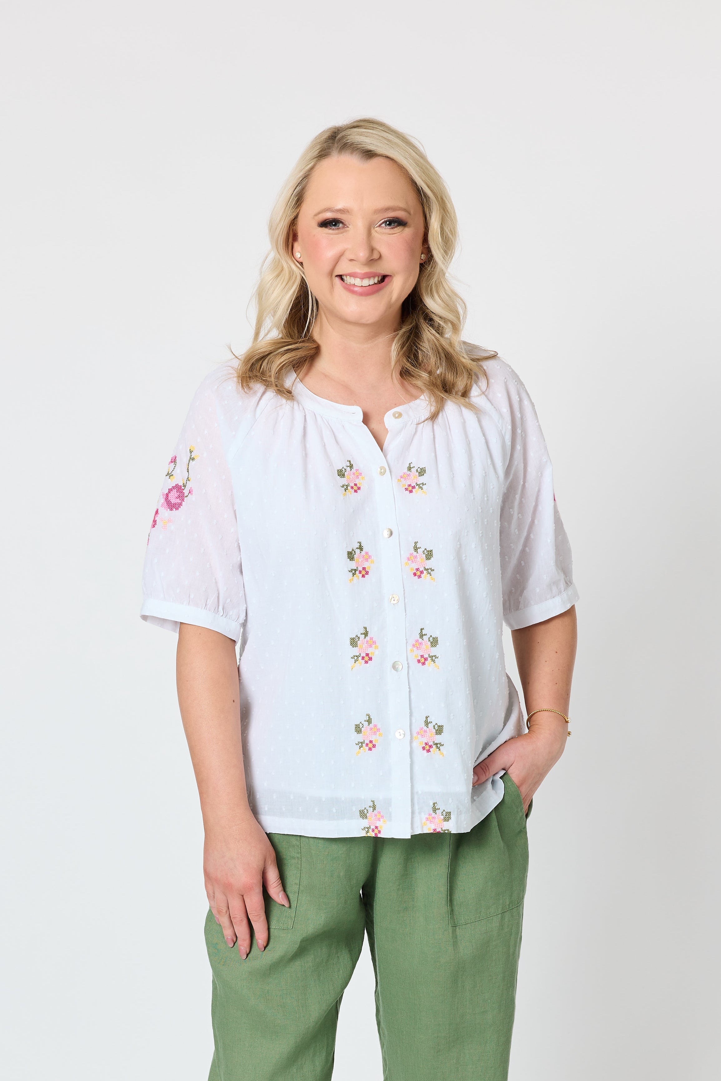 Gordon Smith Desert Rose Embroidered Top - White