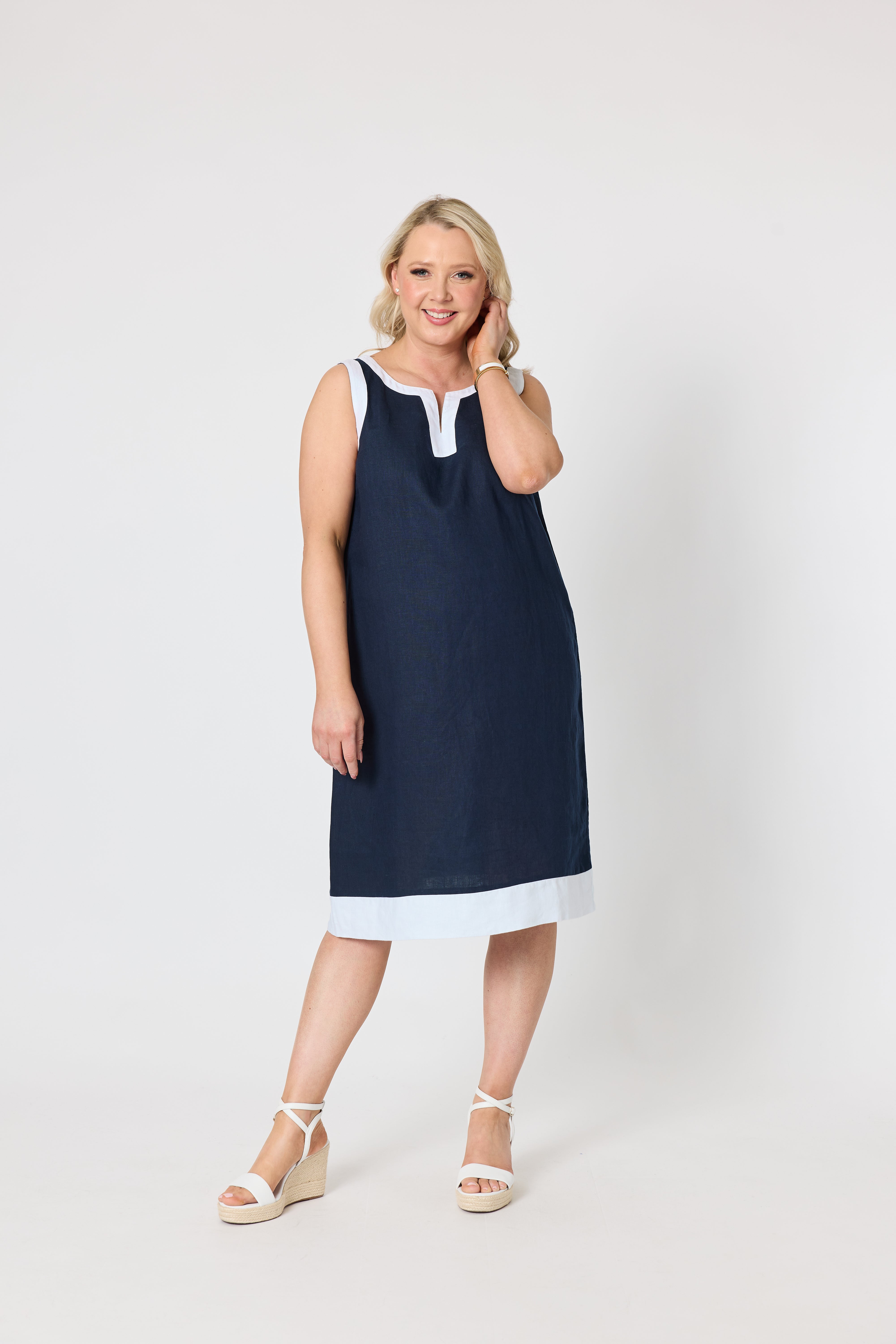 Gordon Smith Chloe Linen Dress - Navy/White