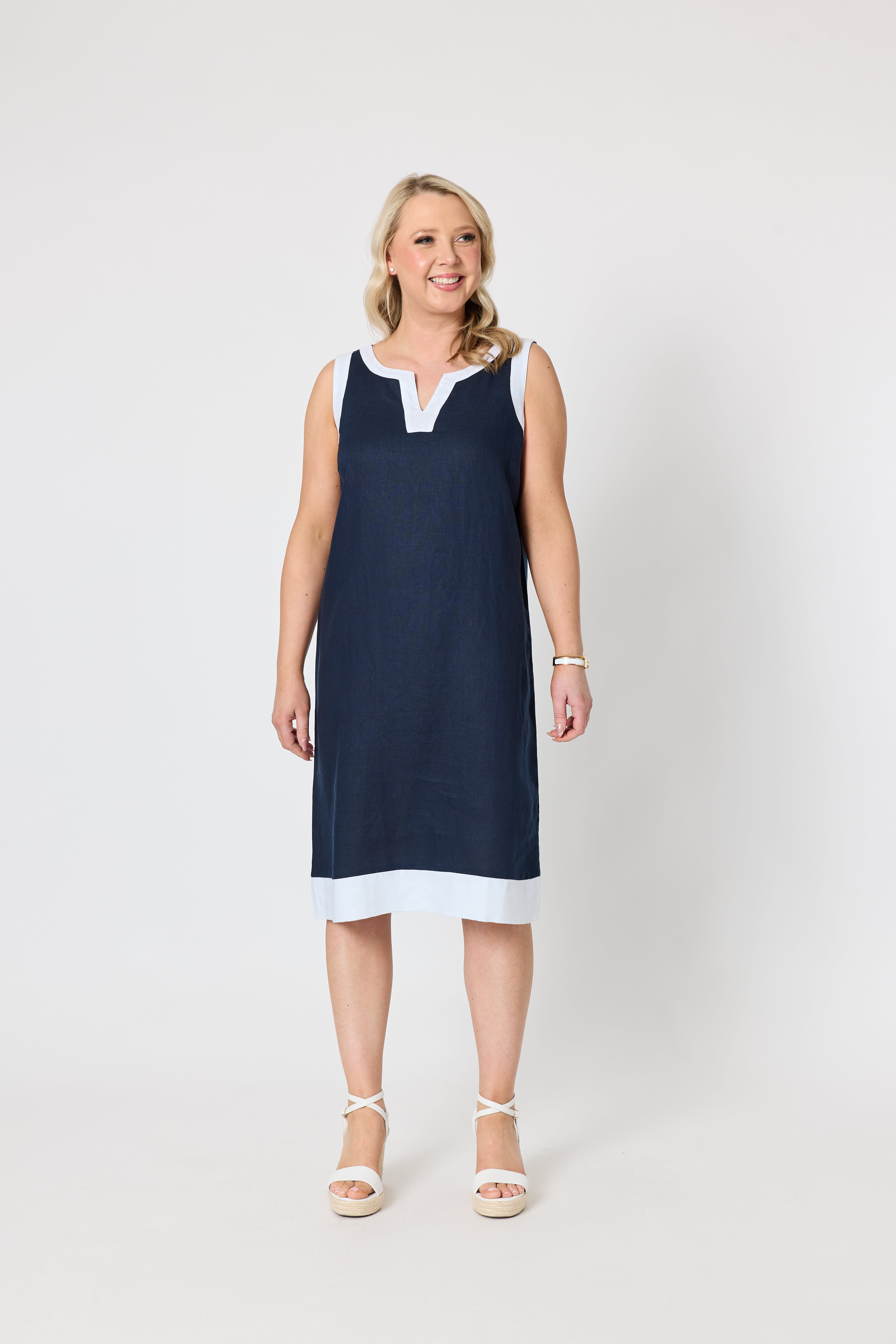 Gordon Smith Chloe Linen Dress - Navy/White